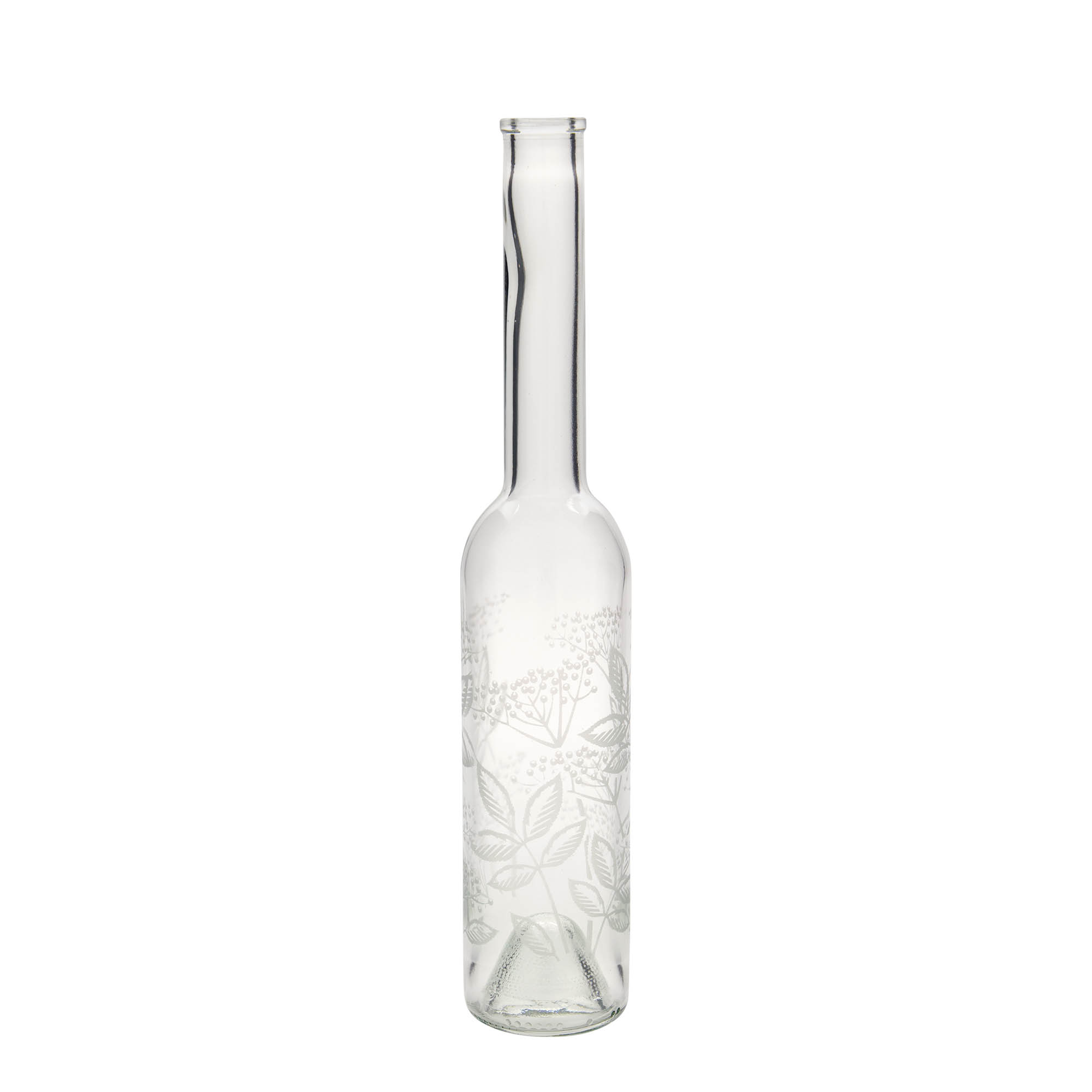 350 ml glazen fles 'Opera', motief: vlierbes, opening: kurk
