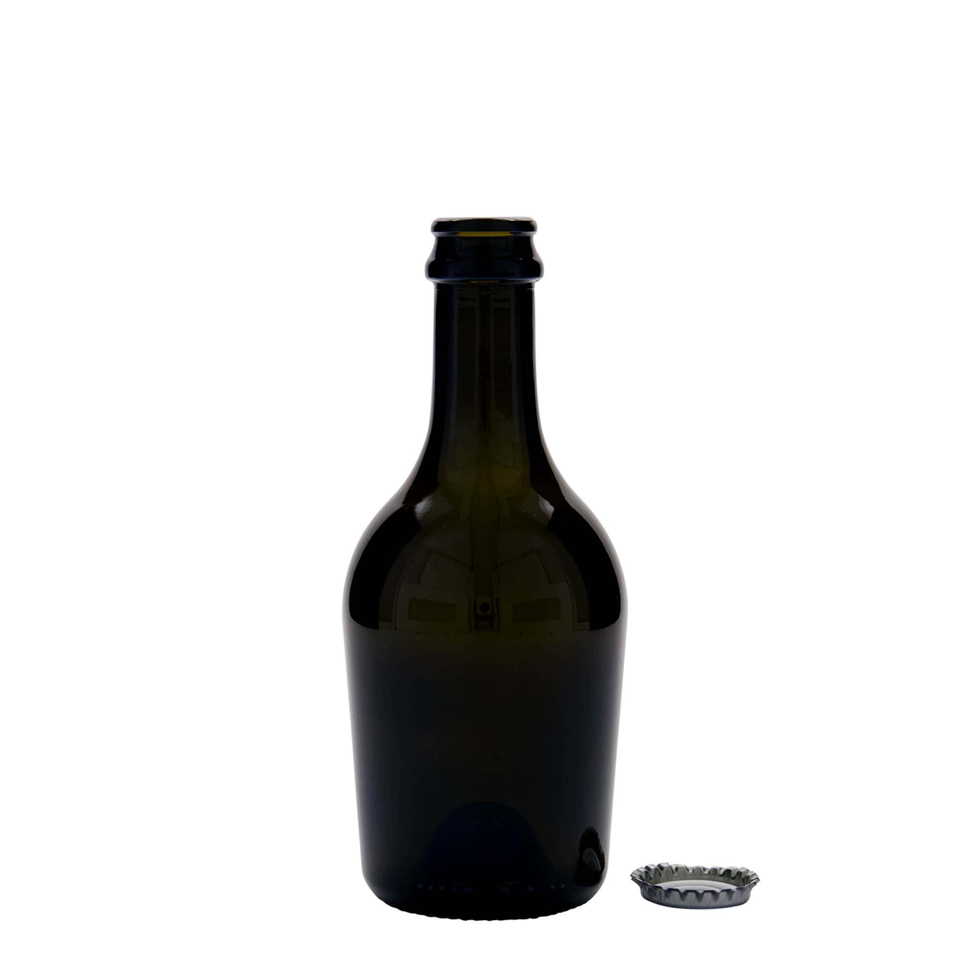 330 ml Bier-/sektfles 'Butterfly', glas, antiekgroen, hals: kroonkurk
