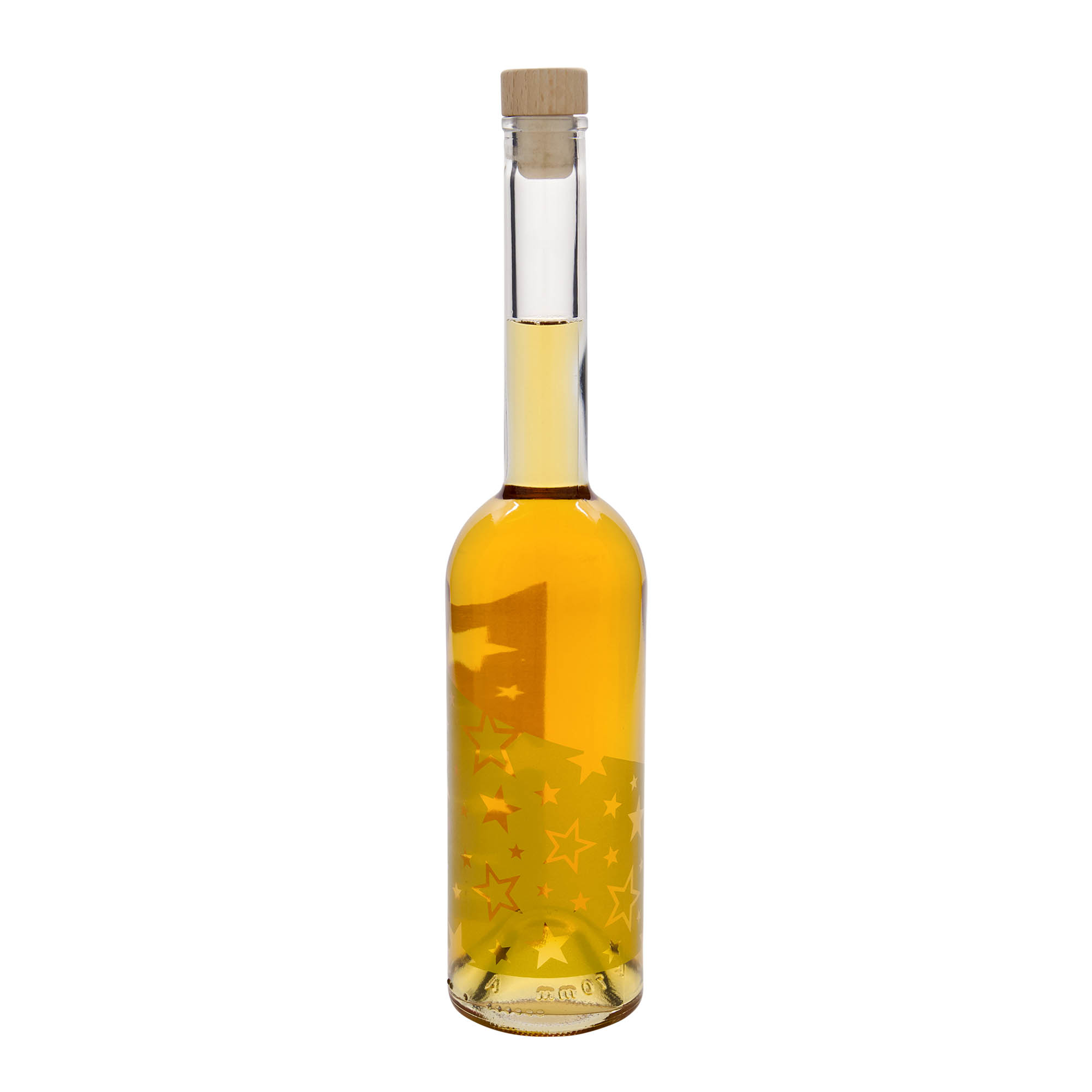 500 ml glazen fles 'Opera', motief: gouden sterren, hals: kurk 500 ml glazen fles 'Opera', motief: gouden sterren, hals: kurk