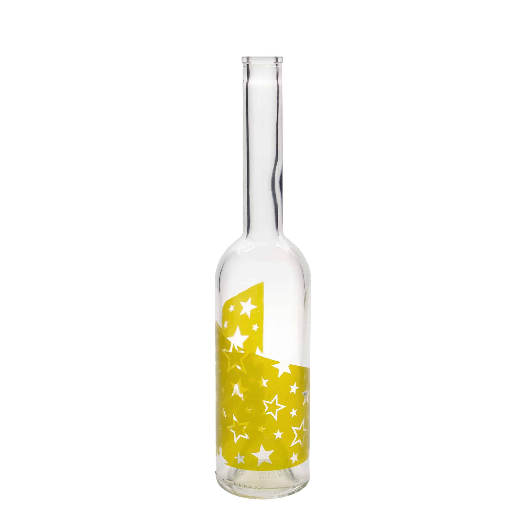 500 ml glazen fles 'Opera', motief: gouden sterren, hals: kurk
