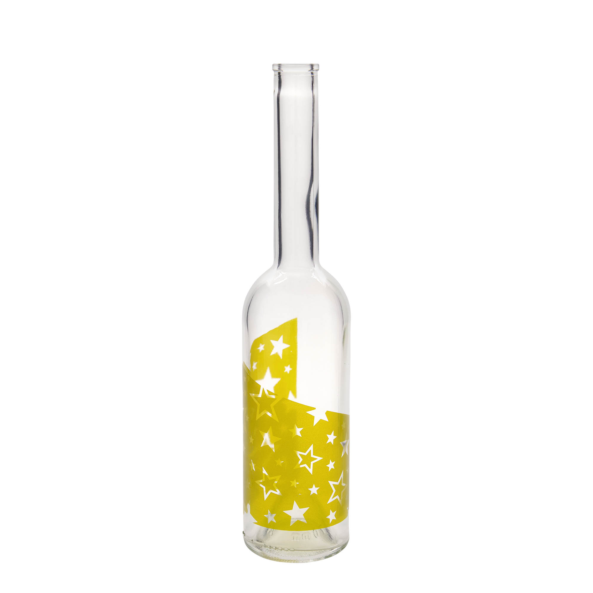 500 ml glazen fles 'Opera', motief: gouden sterren, hals: kurk 500 ml glazen fles 'Opera', motief: gouden sterren, hals: kurk