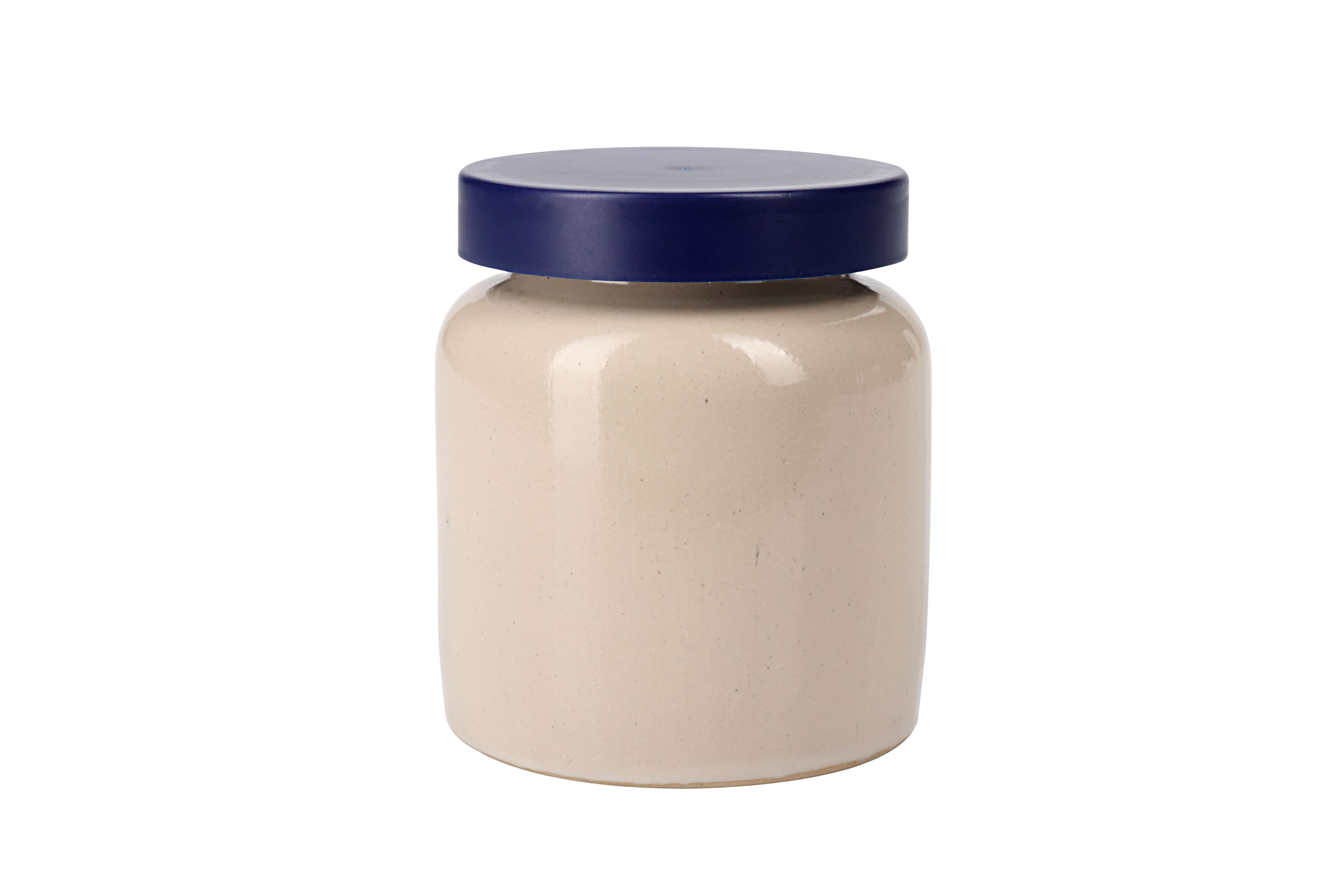 270 ml steengoedpot, keramiek, beige, opening: opzetdeksel