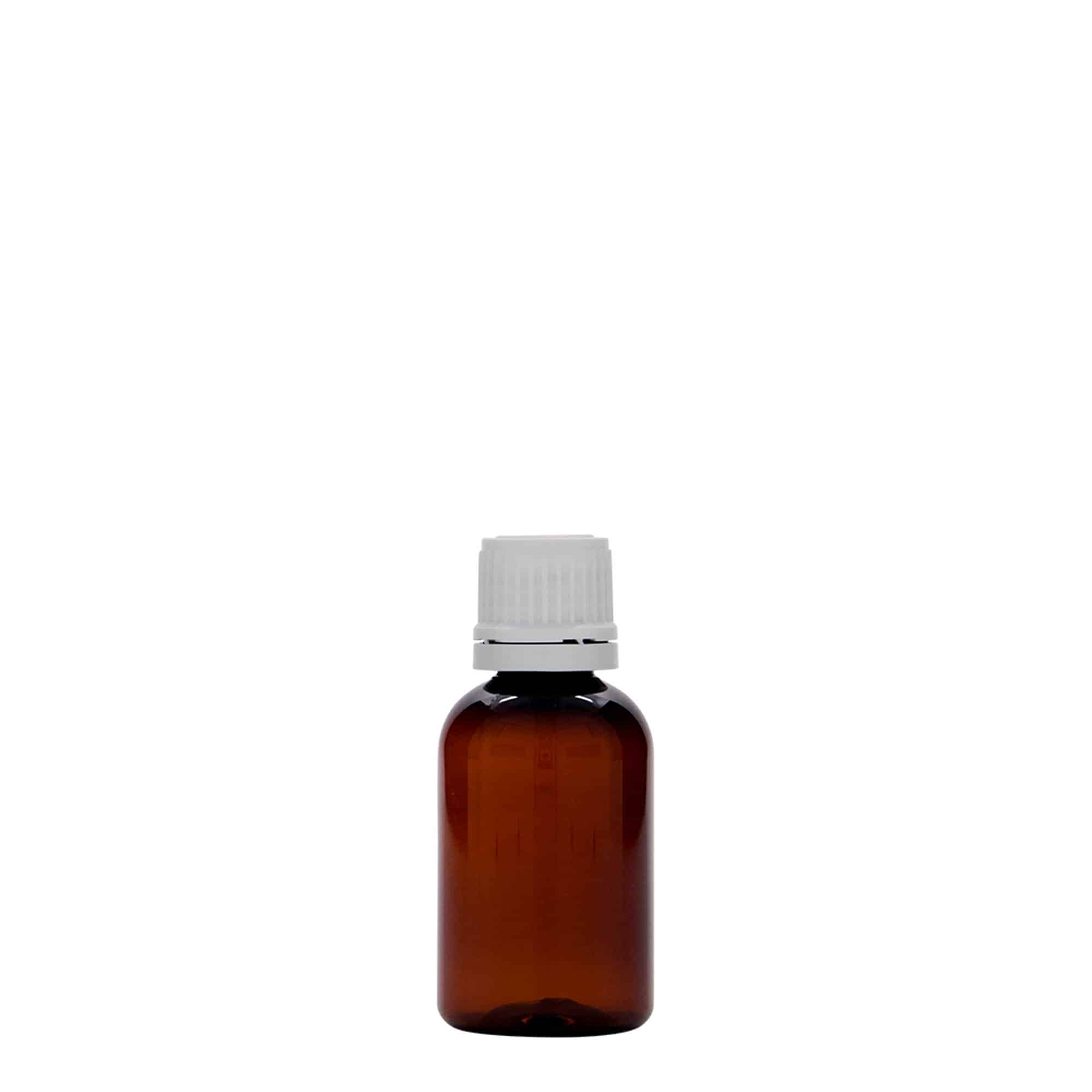30 ml PET-medische fles 'Easy Living', bruin, kunststof, opening: DIN 18