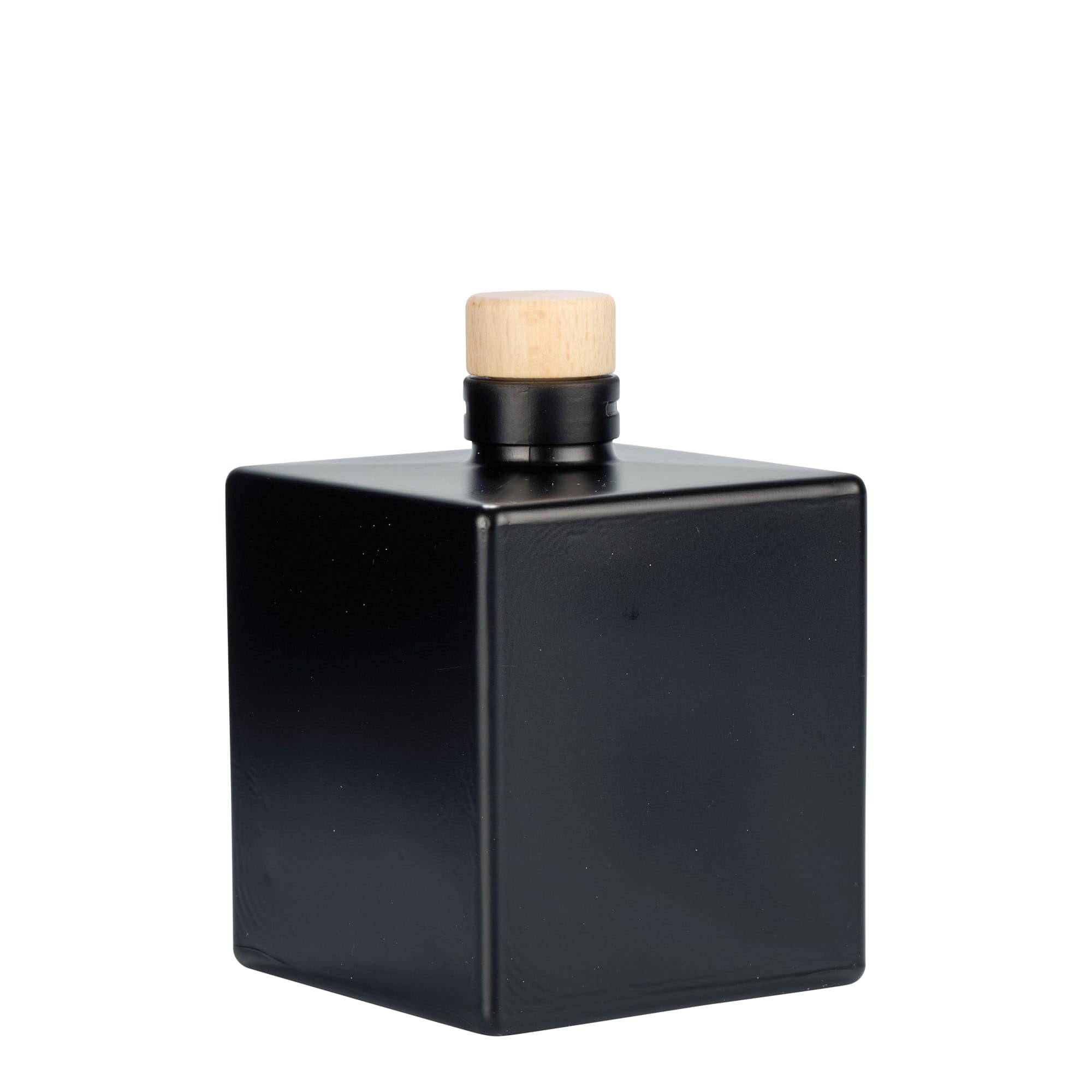 500 ml glazen fles 'Cube', vierkant, zwart, opening: kurk