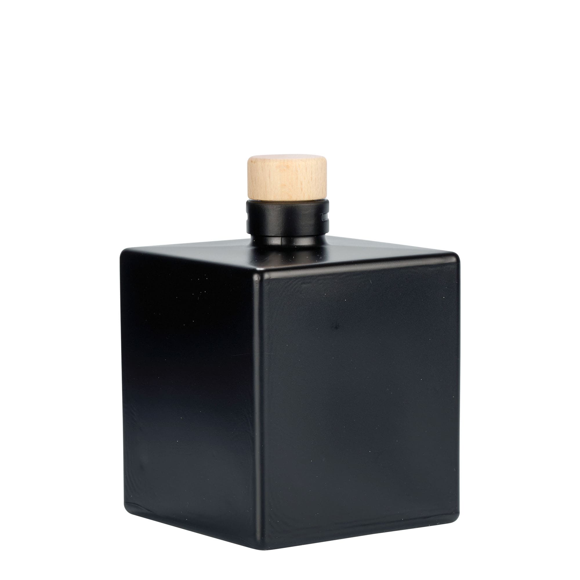 500 ml glazen fles 'Cube', vierkant, zwart, opening: kurk