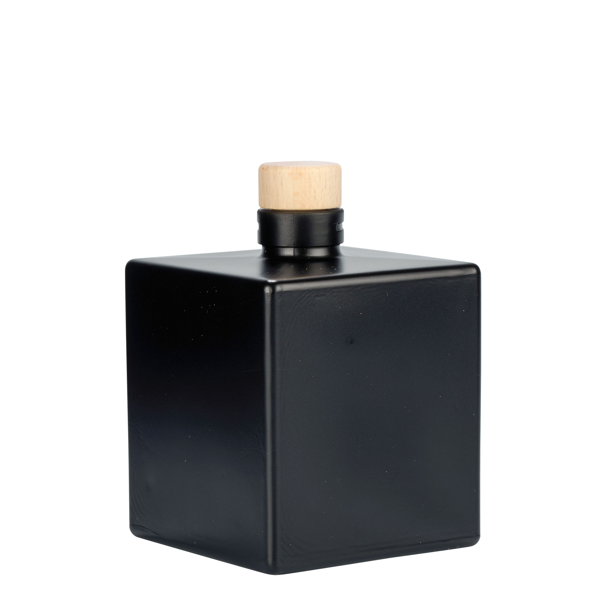 500 ml glazen fles 'Cube', vierkant, zwart, opening: kurk