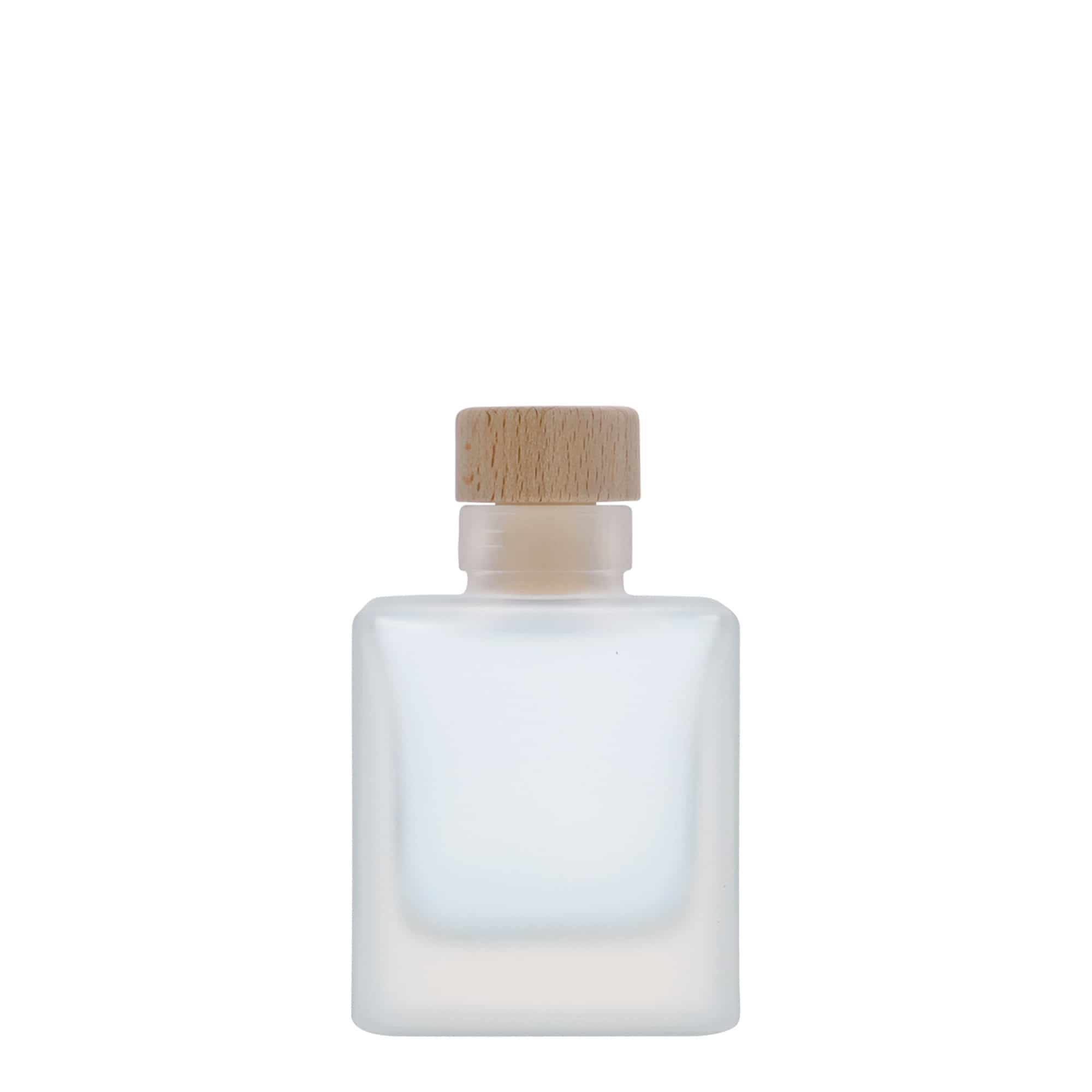 100 ml glazen fles 'Cube', vierkant, geëtst, opening: kurk