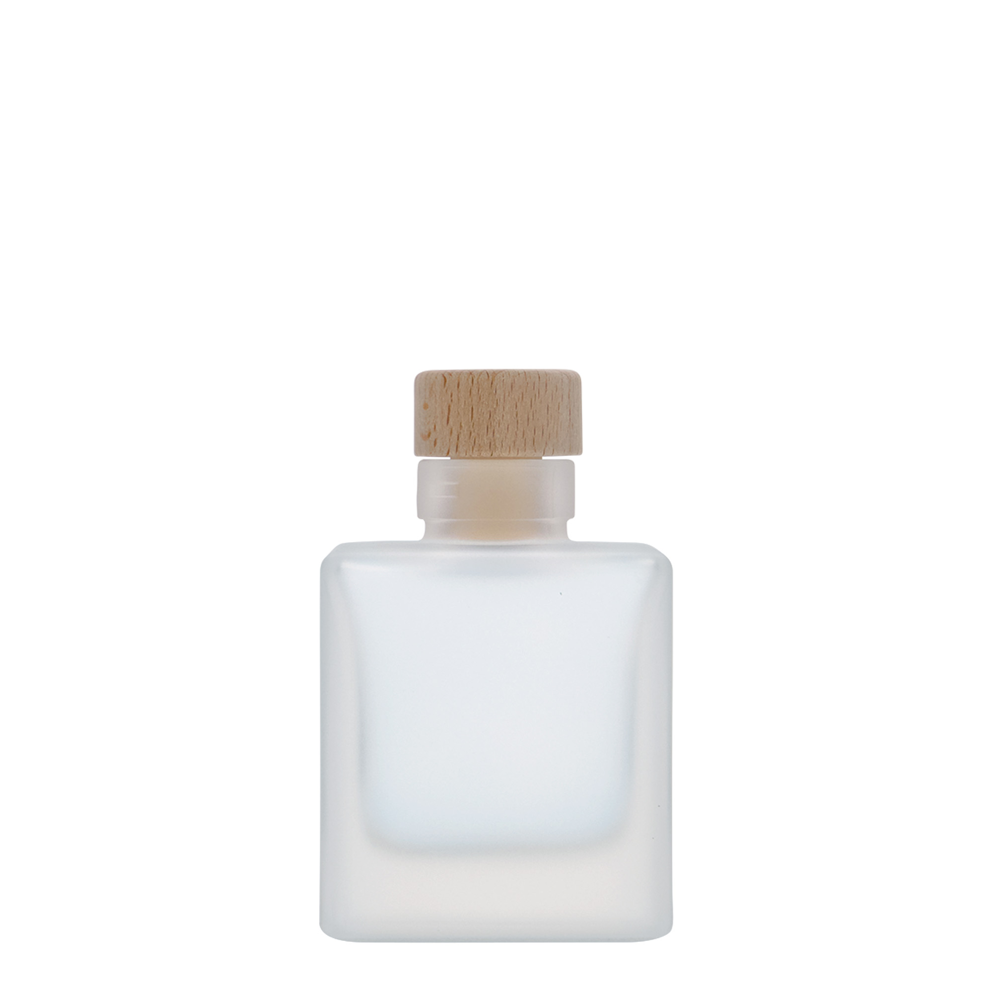 100 ml glazen fles 'Cube', vierkant, geëtst, opening: kurk