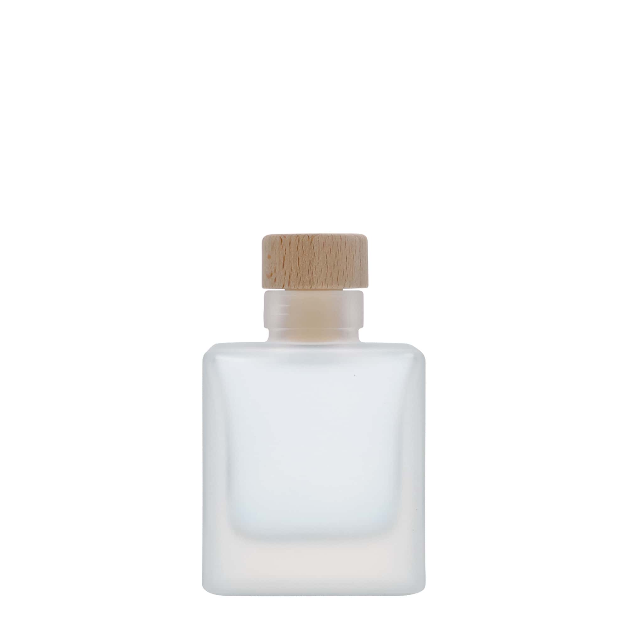 100 ml glazen fles 'Cube', vierkant, geëtst, opening: kurk