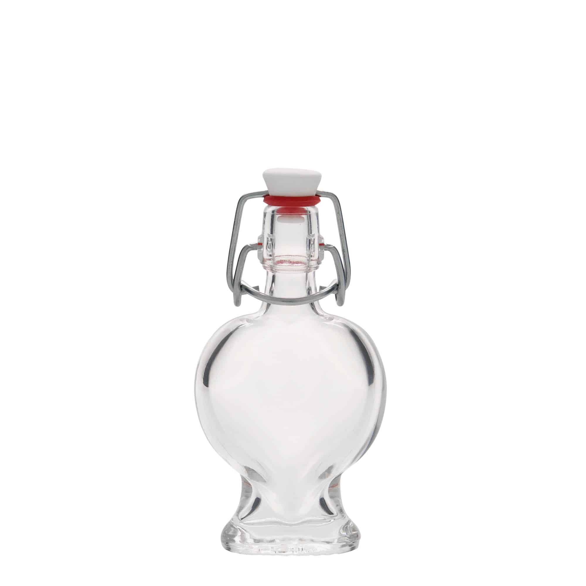 Glazen fles 'Hart', 40 ml,monding: beugelsluiting