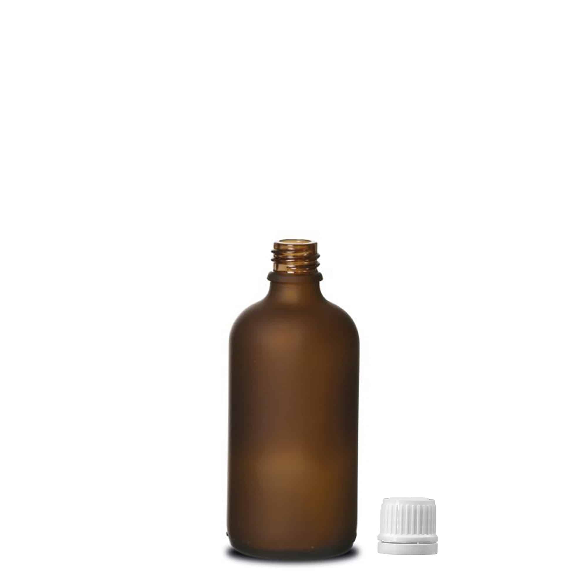 100 ml medicijnfles, glas, bruin mat, opening: DIN 18