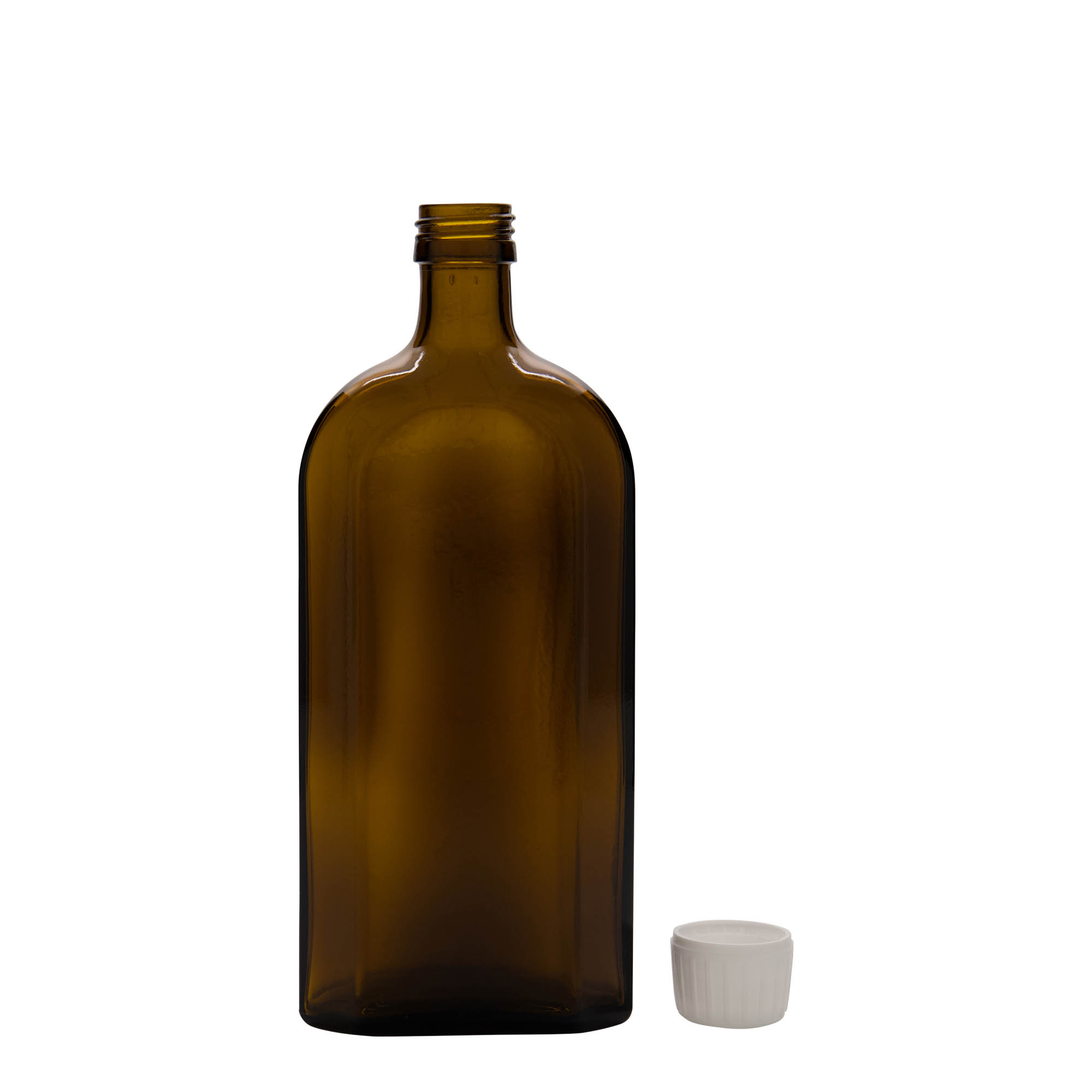 500 ml medicijnfles Meplat, ovaal, glas, bruin, opening: PP 28