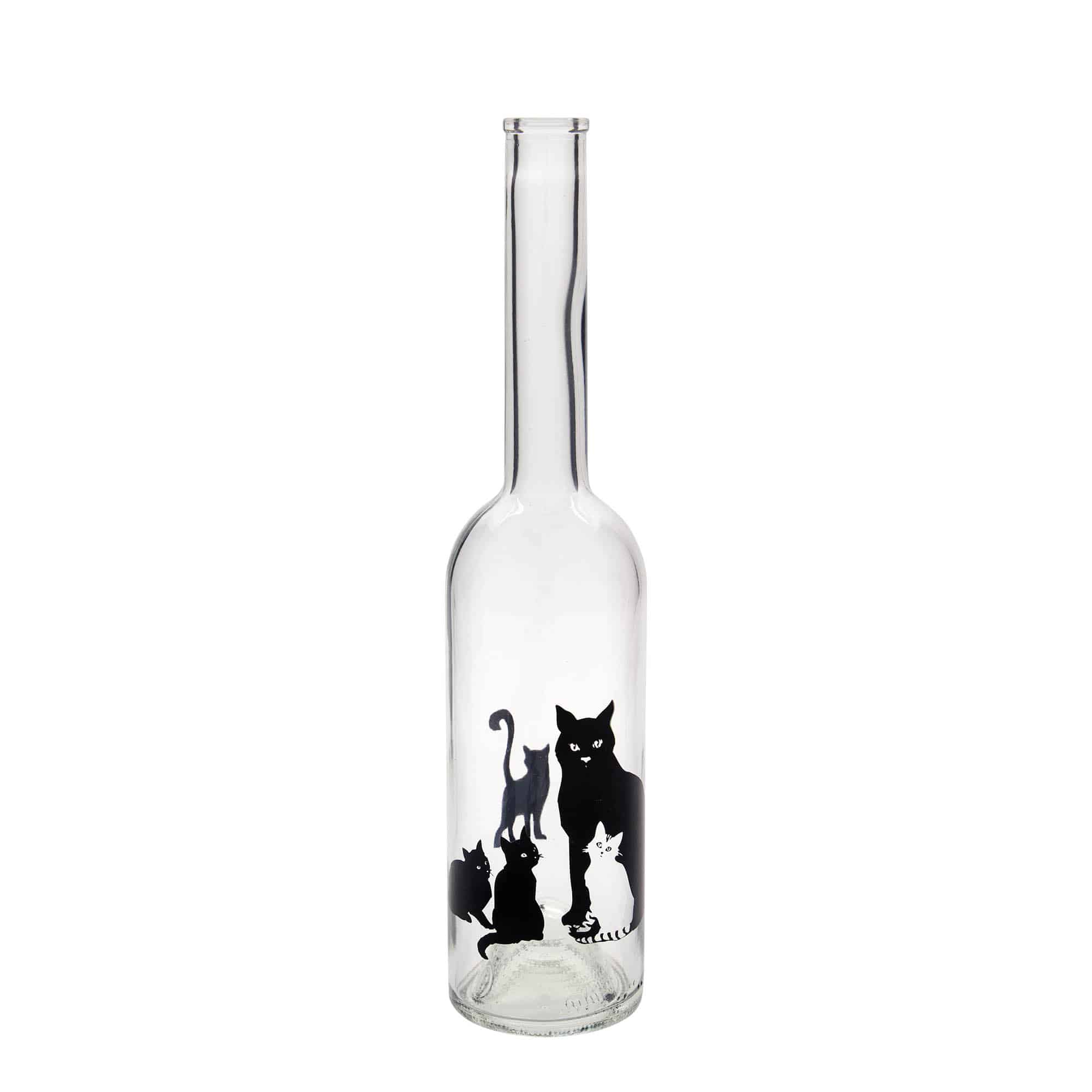 Glazen fles 'Opera', 500 ml, motief: Katten, monding: kurk Glazen fles 'Opera', 500 ml, motief: Katten, monding: kurk
