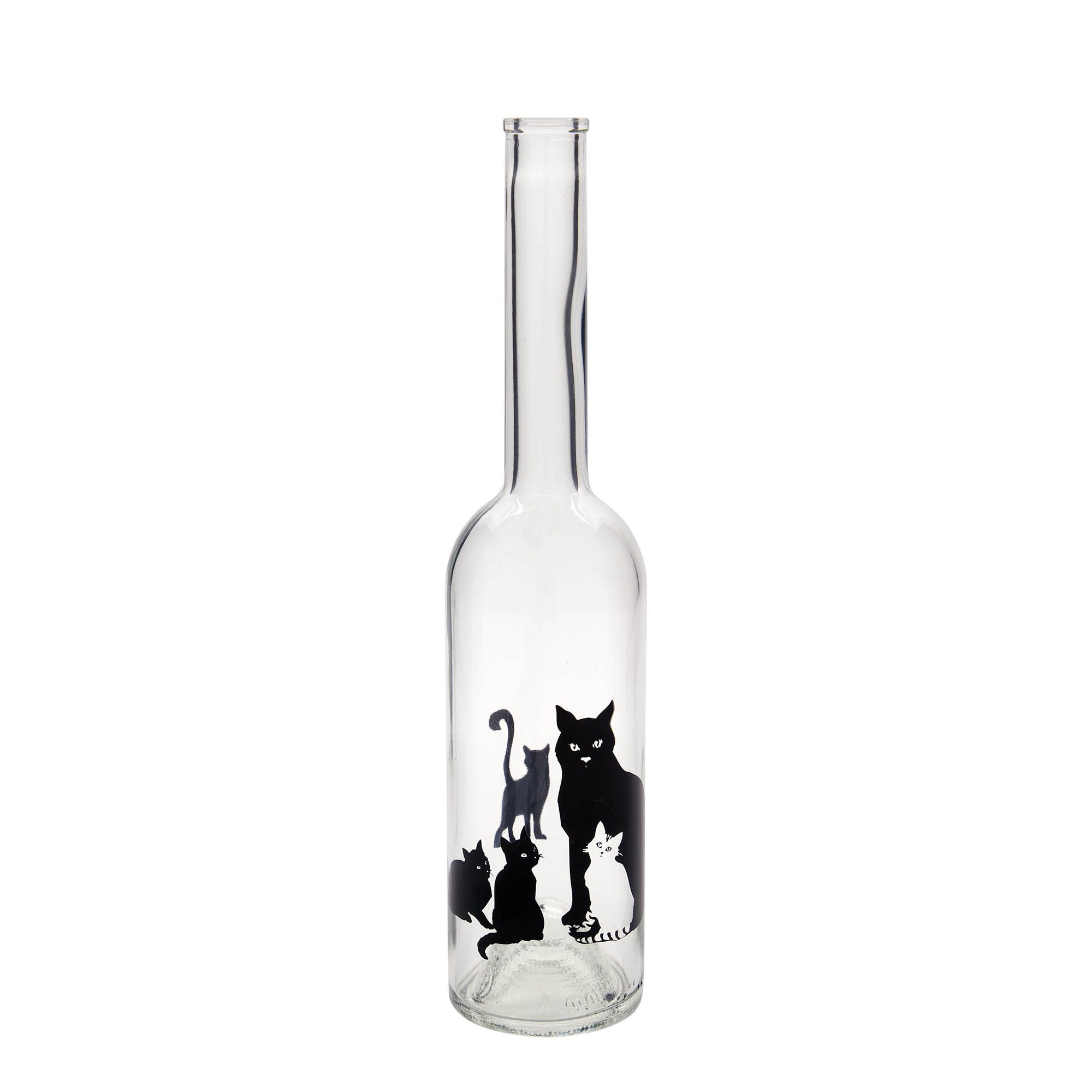 500 ml glazen fles 'Opera', motief: katten, opening: kurk 500 ml glazen fles 'Opera', motief: katten, opening: kurk