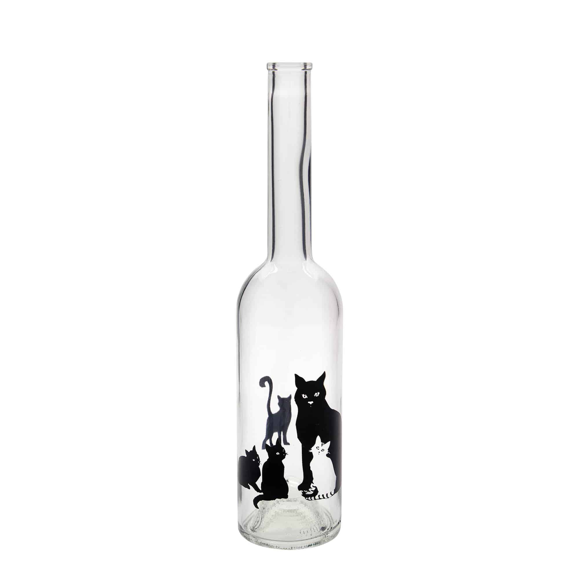 500 ml glazen fles 'Opera', motief: katten, opening: kurk