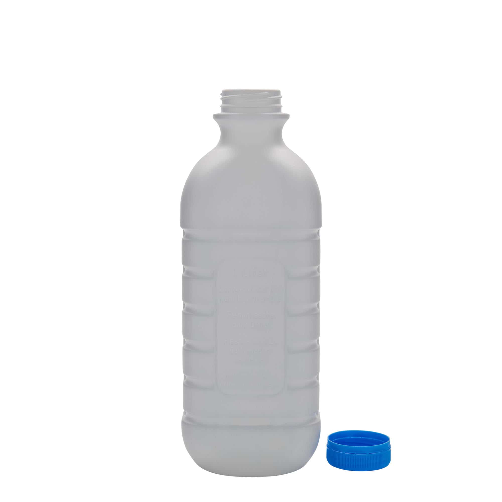 1.000 ml melkfles, rechthoekig, HDPE-kunststof, wit, opening: PEHD40
