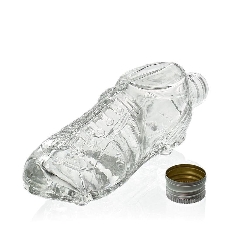 Glazen fles 'Voetbalschoen', 200 ml, monding: PP 28