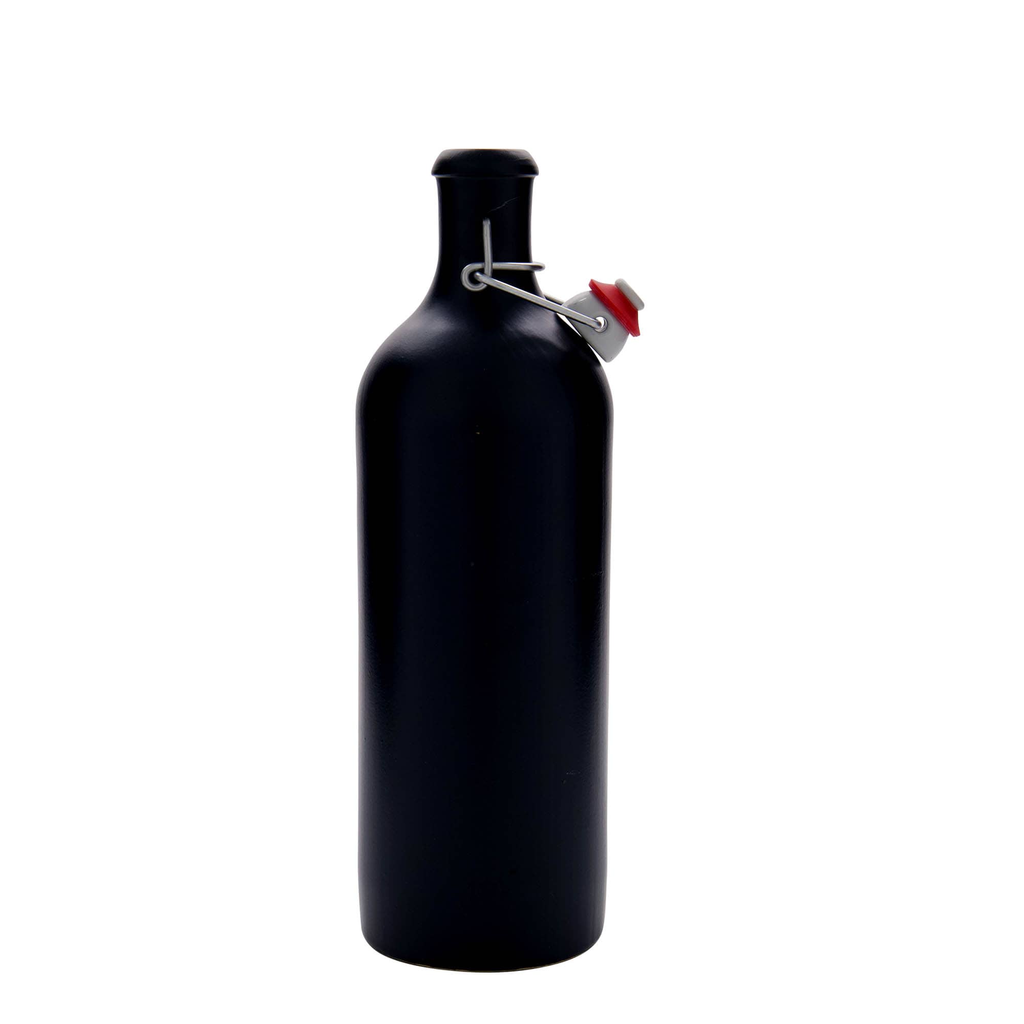 750 ml tonvormige kruik, steengoed, zwart, opening: beugelsluiting
