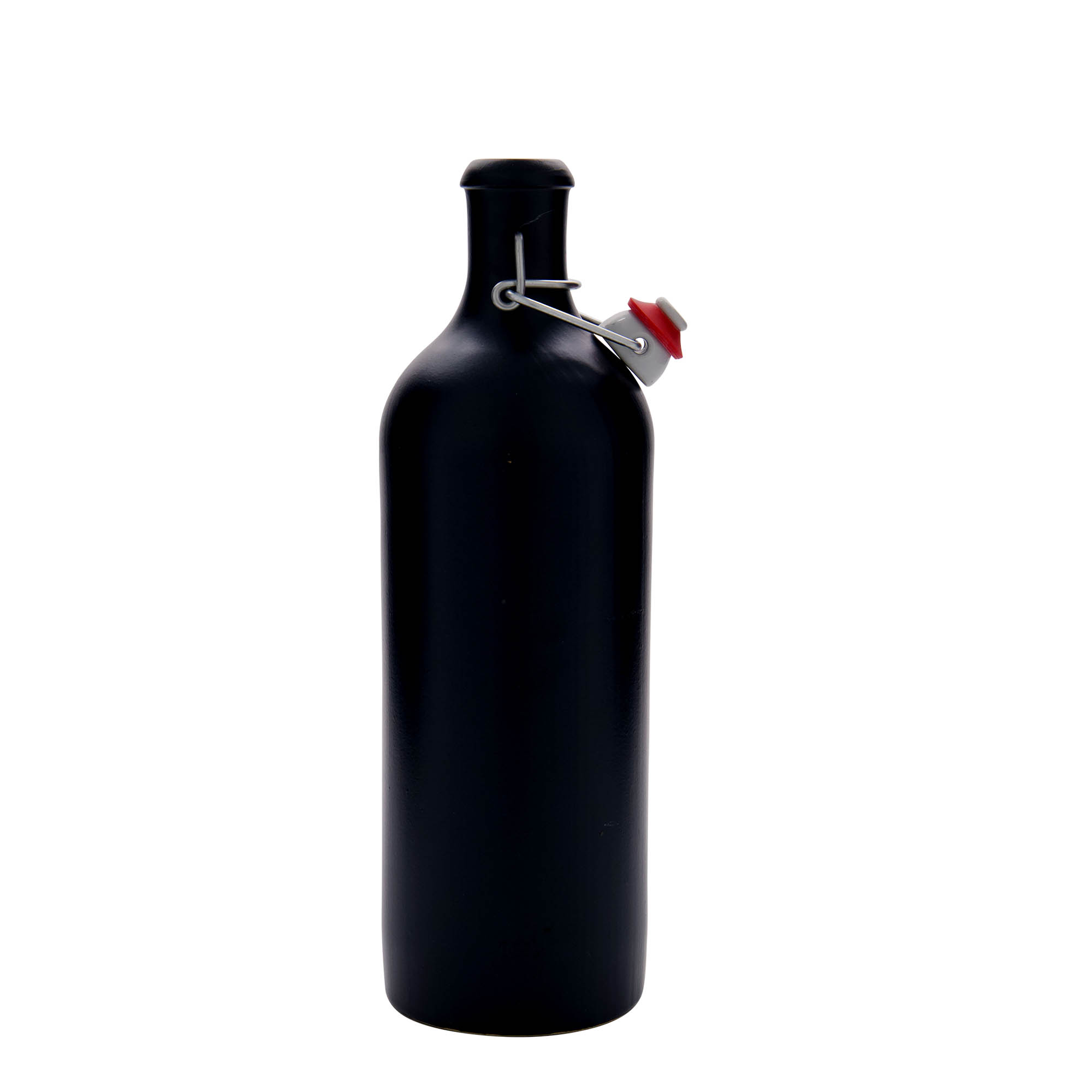 750 ml tonvormige kruik, steengoed, zwart, opening: beugelsluiting