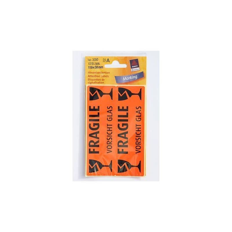 Zweckform stickers 'Voorzichtig glas', papier, zwart-oranje