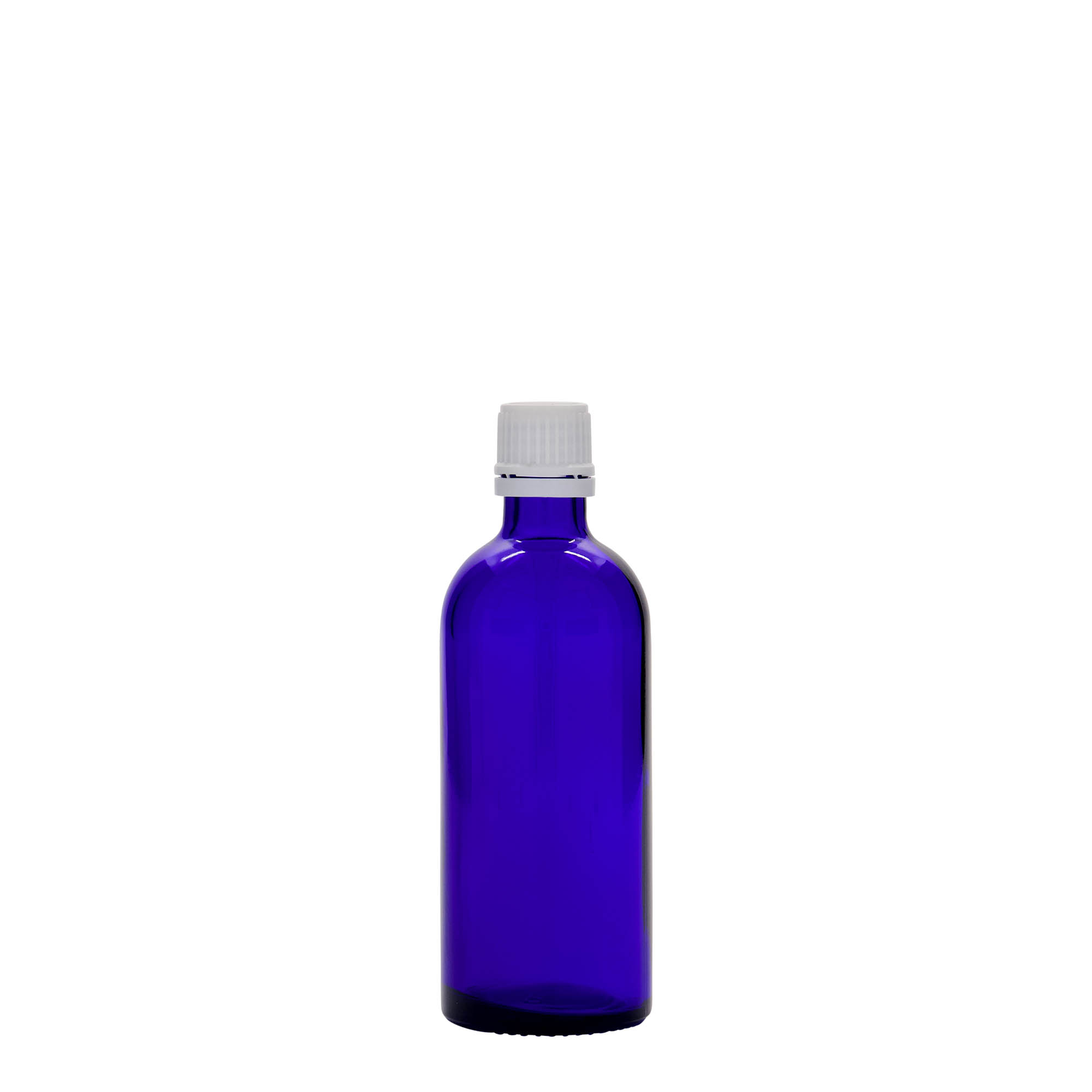 100 ml medicijnfles, glas, koningsblauw, opening: DIN 18