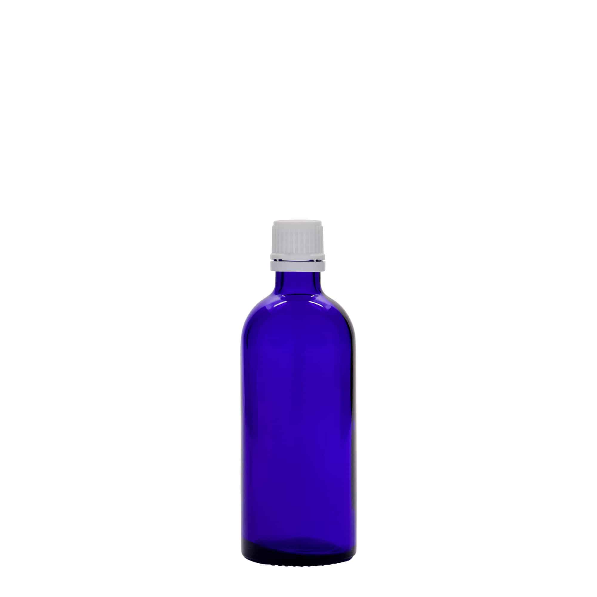 100 ml medicijnfles, glas, koningsblauw, opening: DIN 18