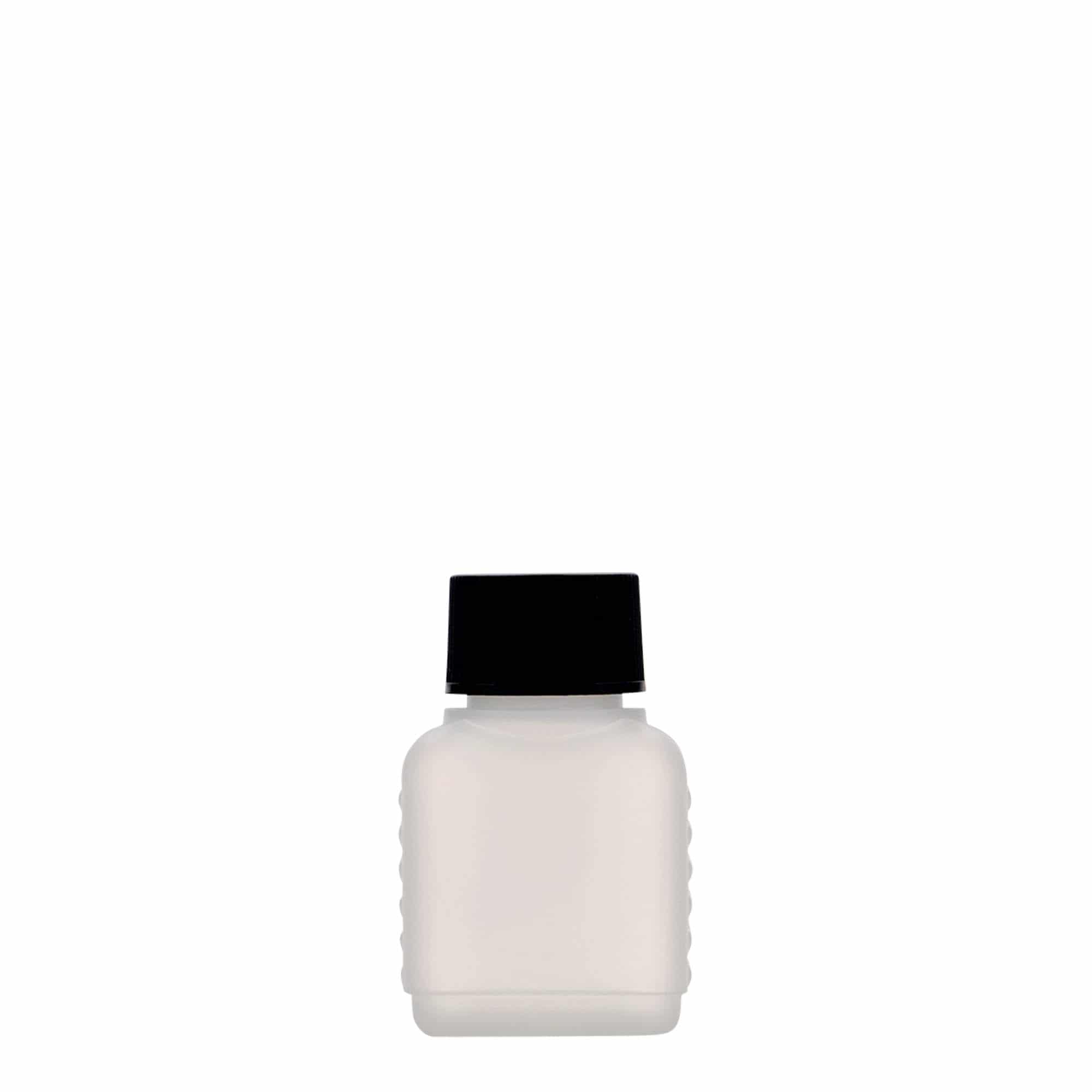 Canisterfles, 50 ml, rechthoekig, HDPE-kunststof, naturel, monding: DIN 25