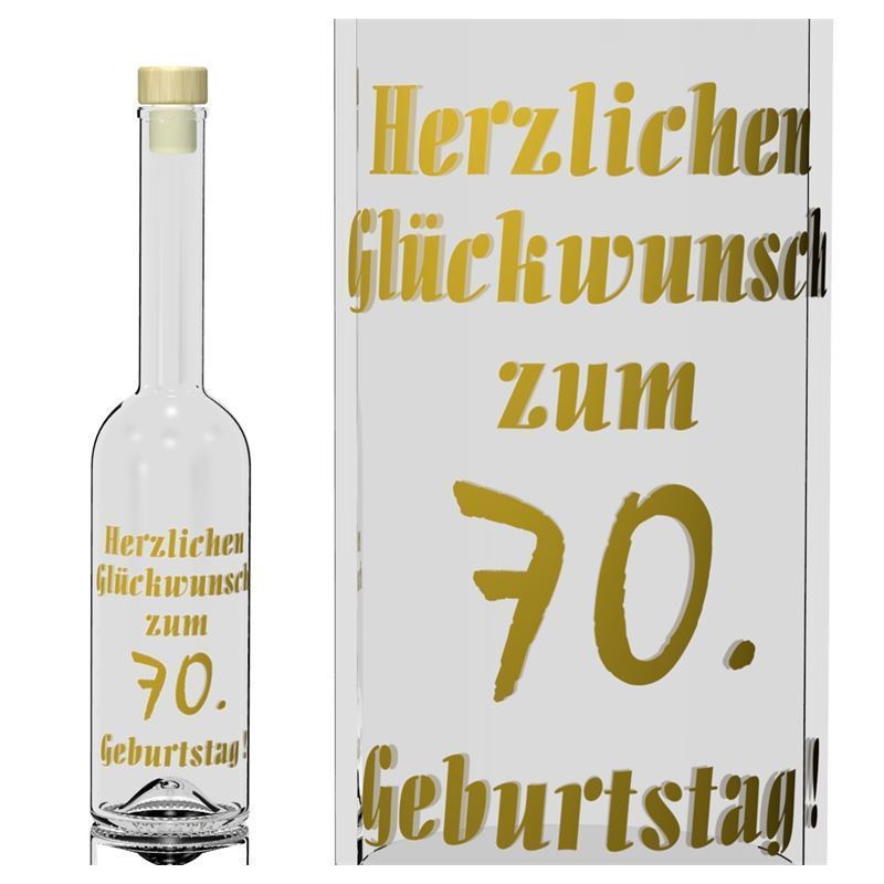 Glazen fles 'Opera', 500 ml, motief: 70 jaar, monding: kurk
