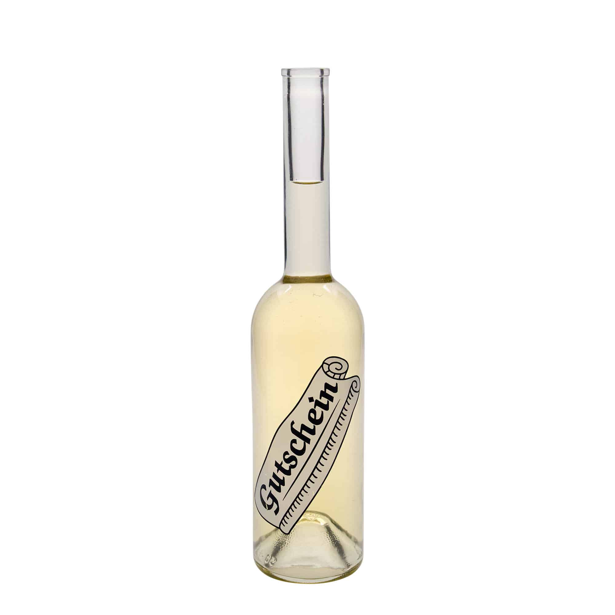 500 ml glazen fles 'Opera', motief: cadeaubon, hals: kurk