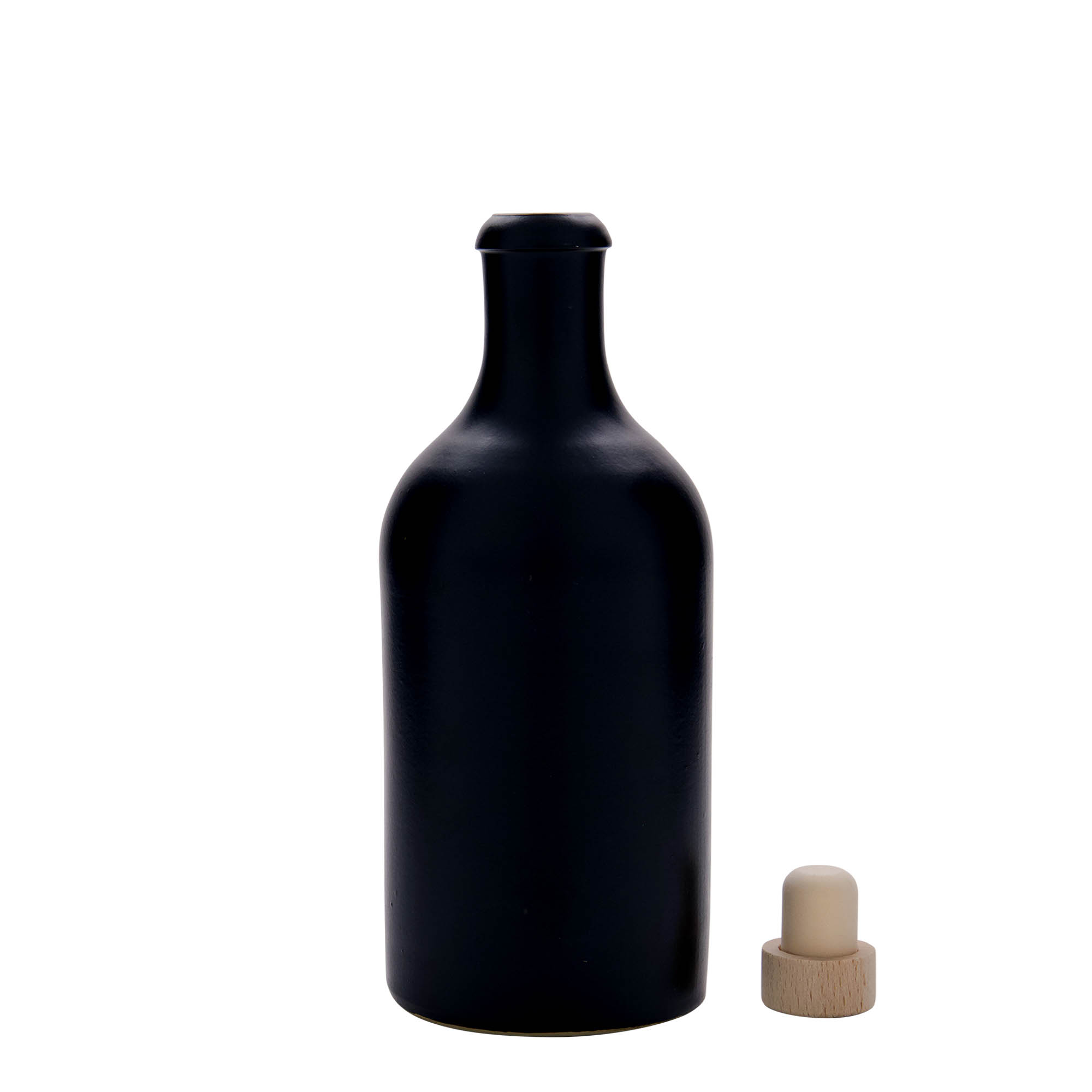 500 ml Tonkan, steengoed, zwart, monding: kurk