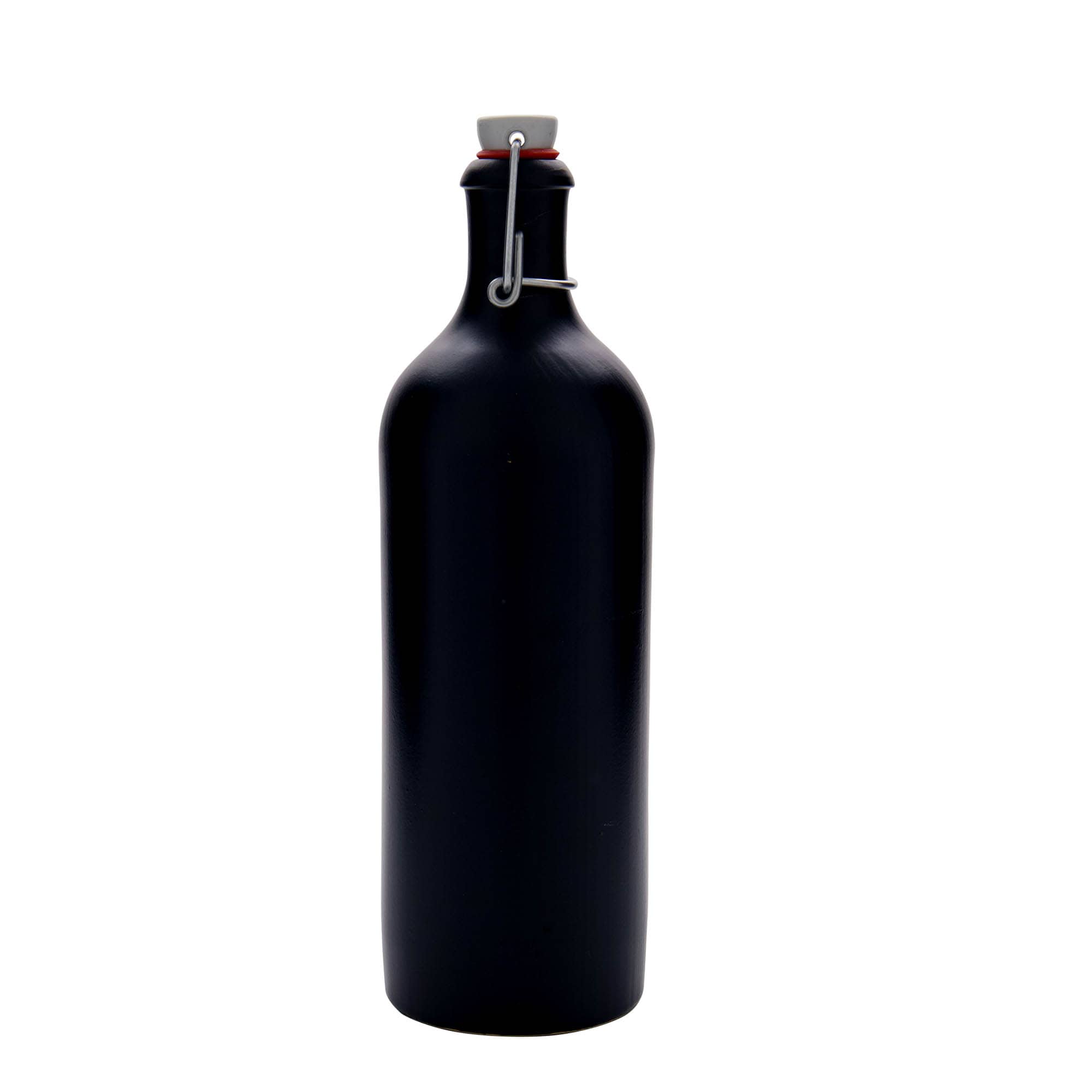 750 ml tonvormige kruik, steengoed, zwart, opening: beugelsluiting