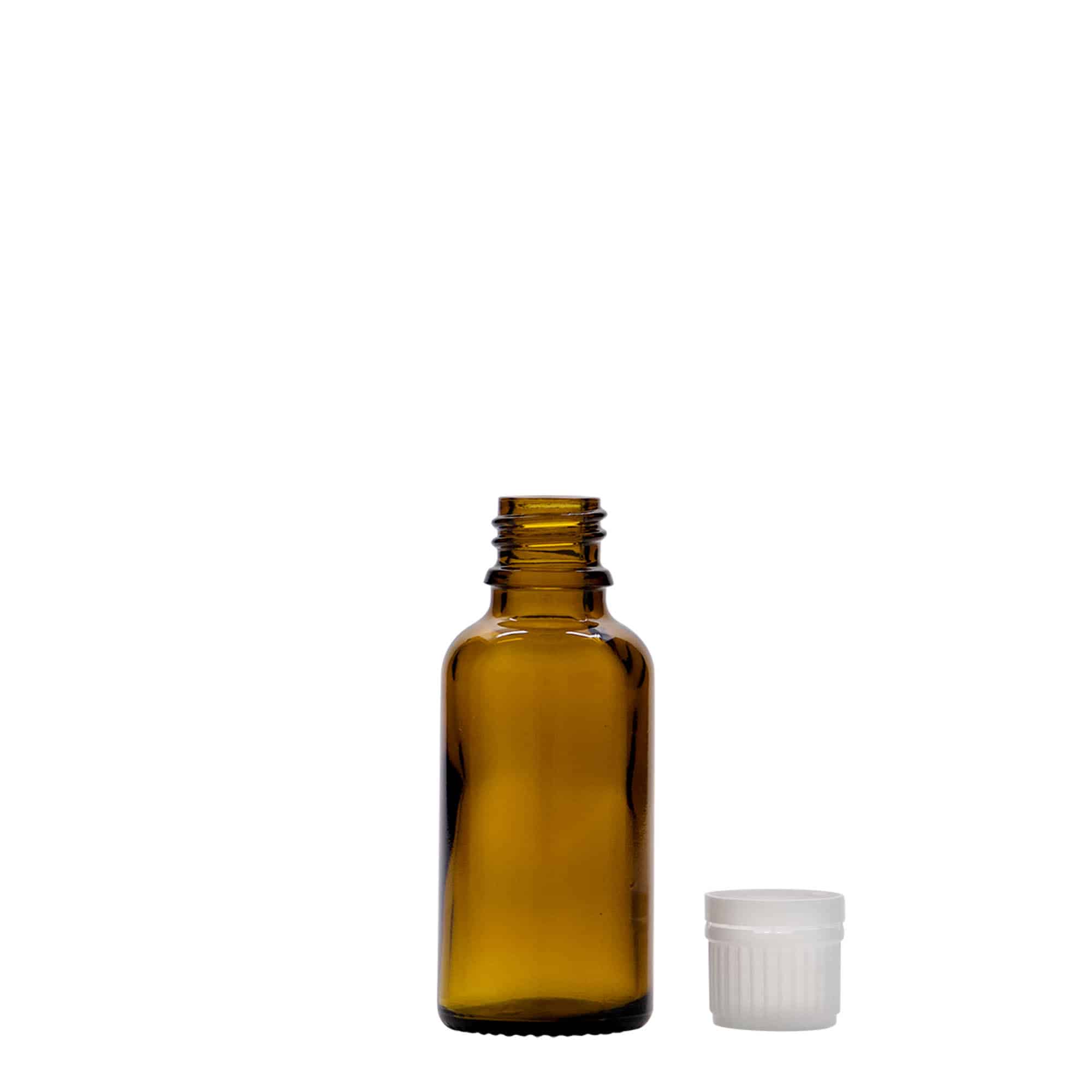 30 ml medicijnflesje, glas, bruin, opening: DIN 18