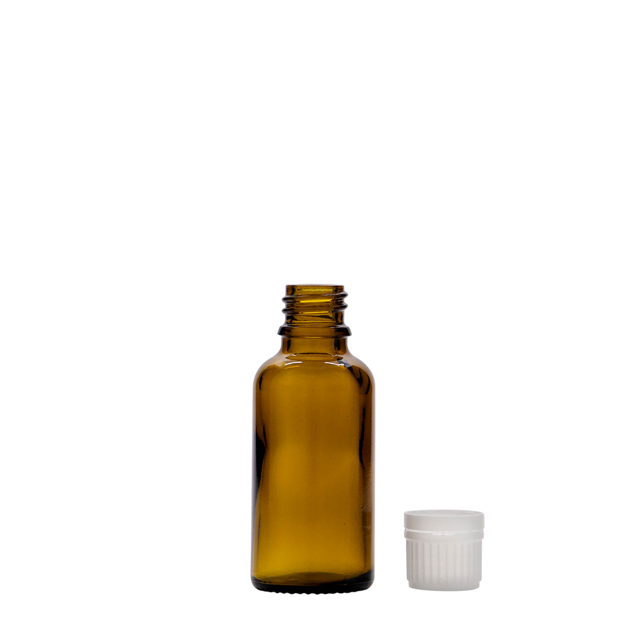 30 ml medicijnflesje, glas, bruin, opening: DIN 18