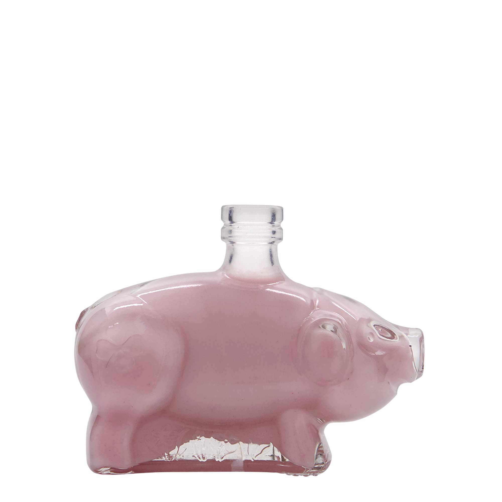 200 ml glazen fles 'Geluksvarkentje', opening: kurk