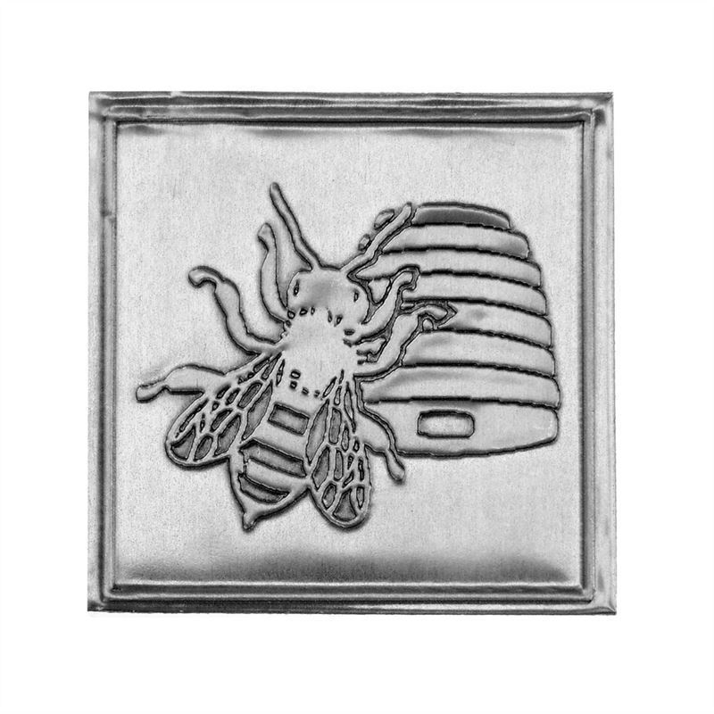 Tinlabel 'Honing', vierkant, metaal, zilver