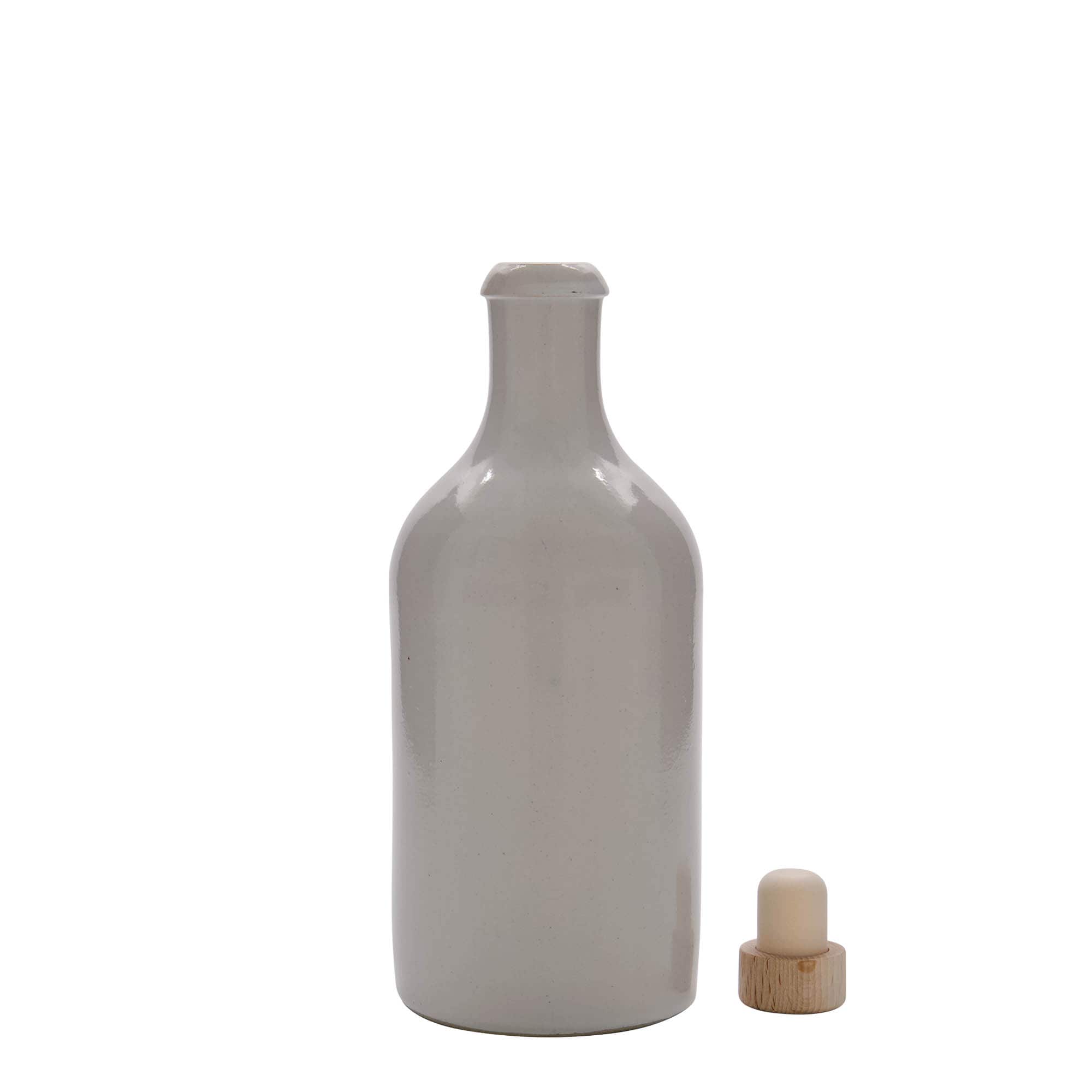 500 ml tonkan, steengoed, wit, opening: kurk