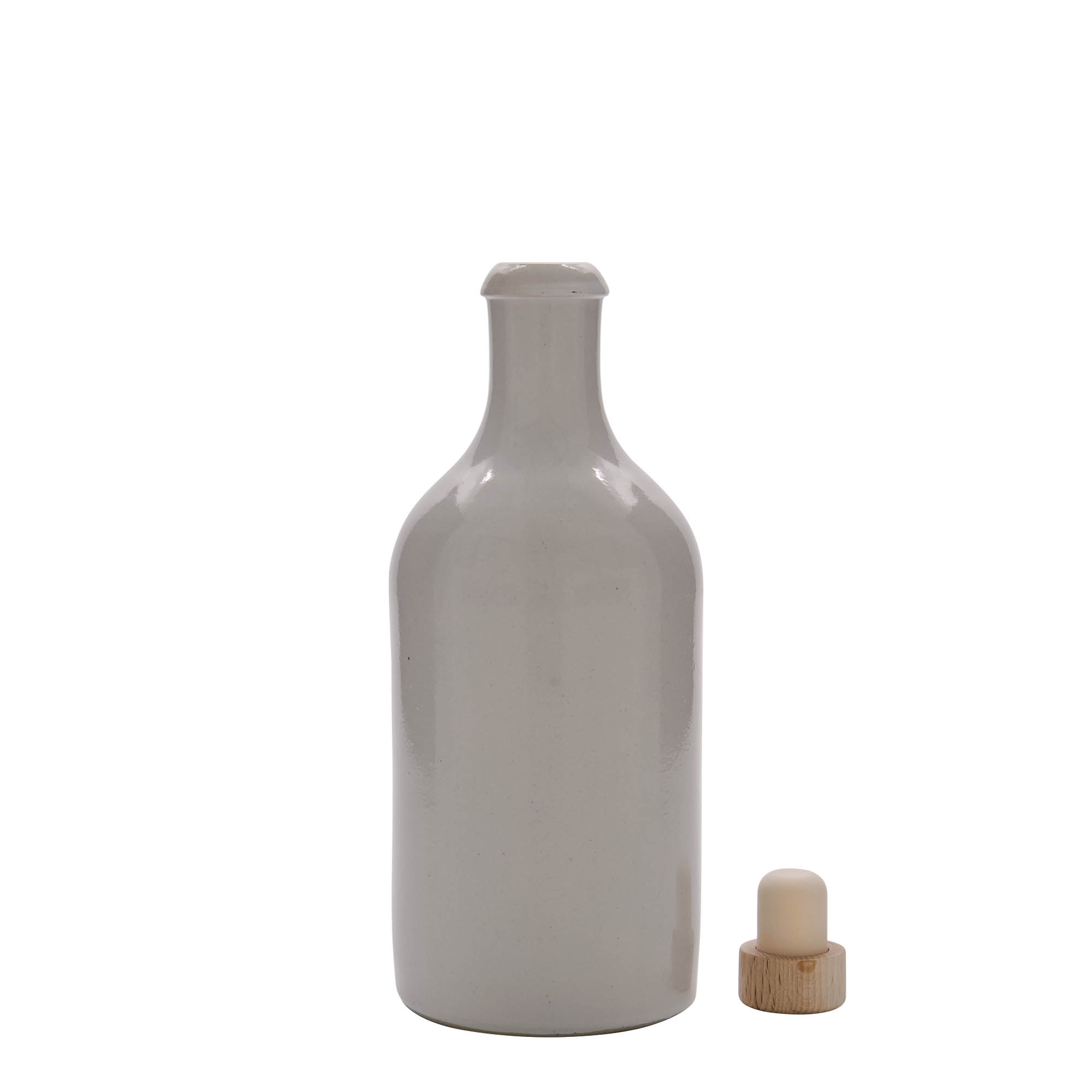 500 ml tonkan, steengoed, wit, opening: kurk