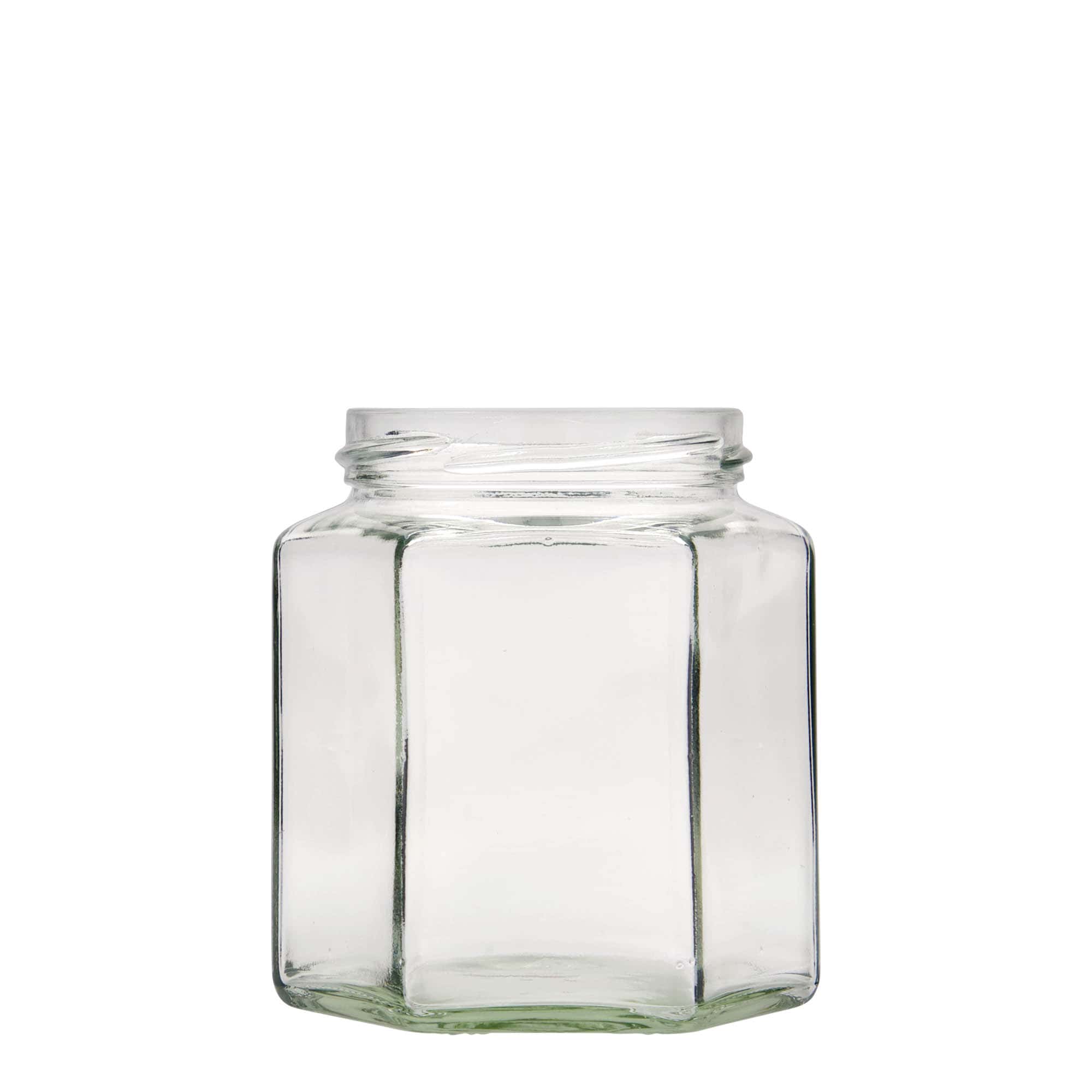Hexagonale pot, 390 ml, monding: twist-off (TO 70) Hexagonale pot, 390 ml, monding: twist-off (TO 70)