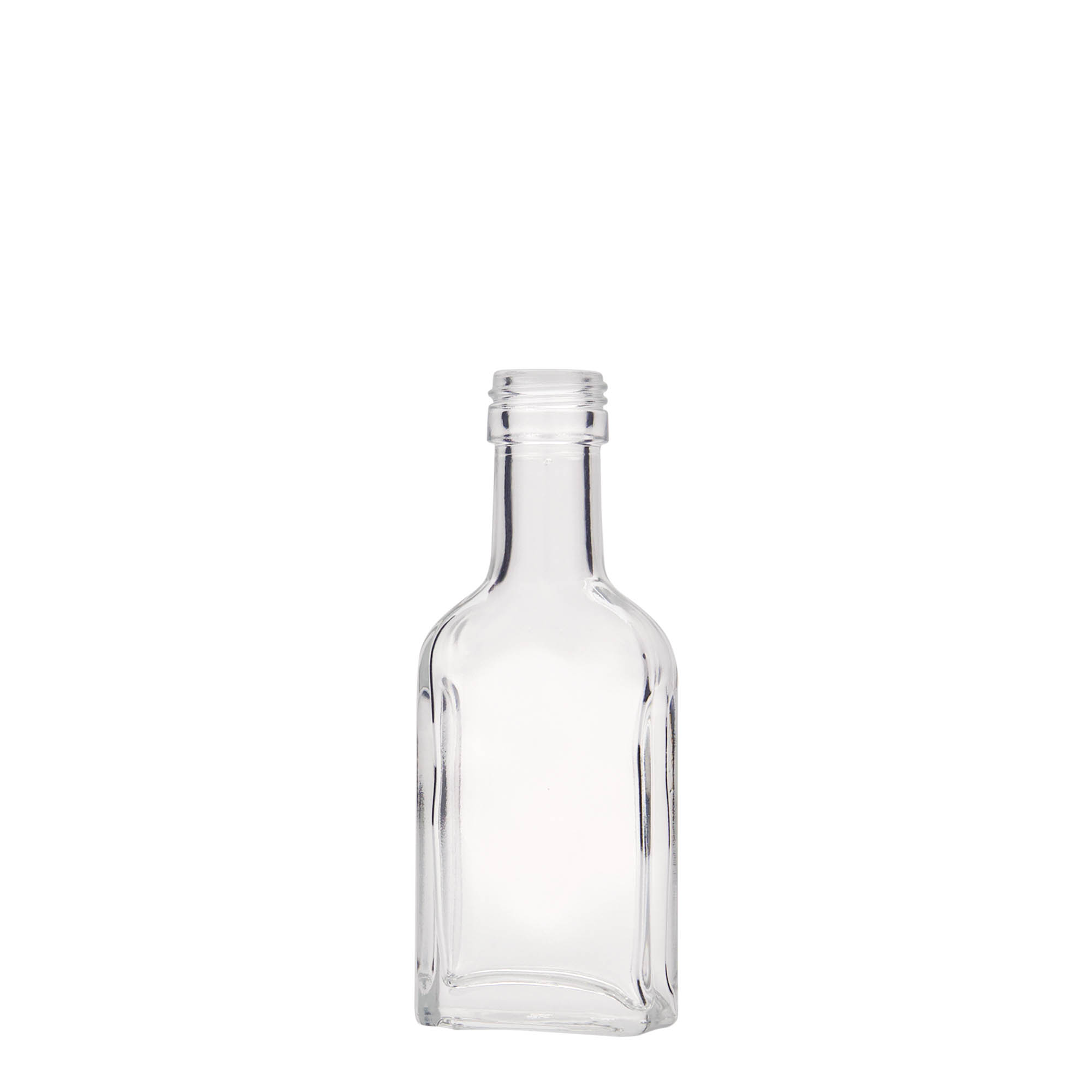 40 ml zakfles met lange hals, rechthoekig, glas, mondstuk: PP 22
