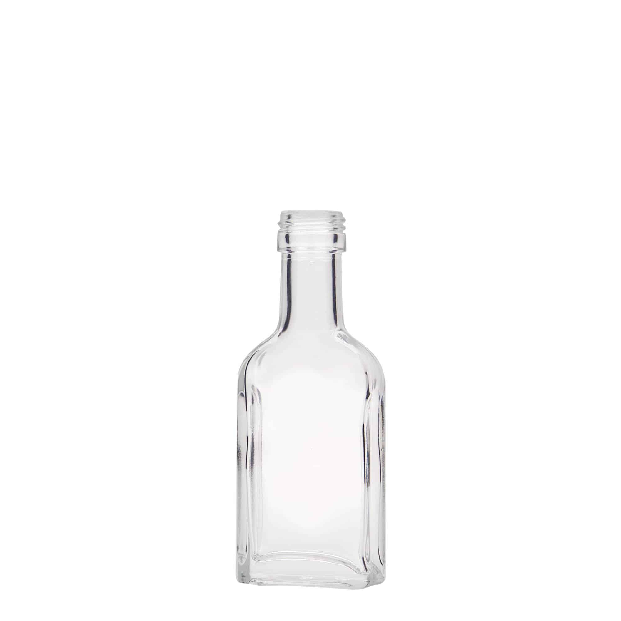 40 ml zakfles met lange hals, rechthoekig, glas, mondstuk: PP 22