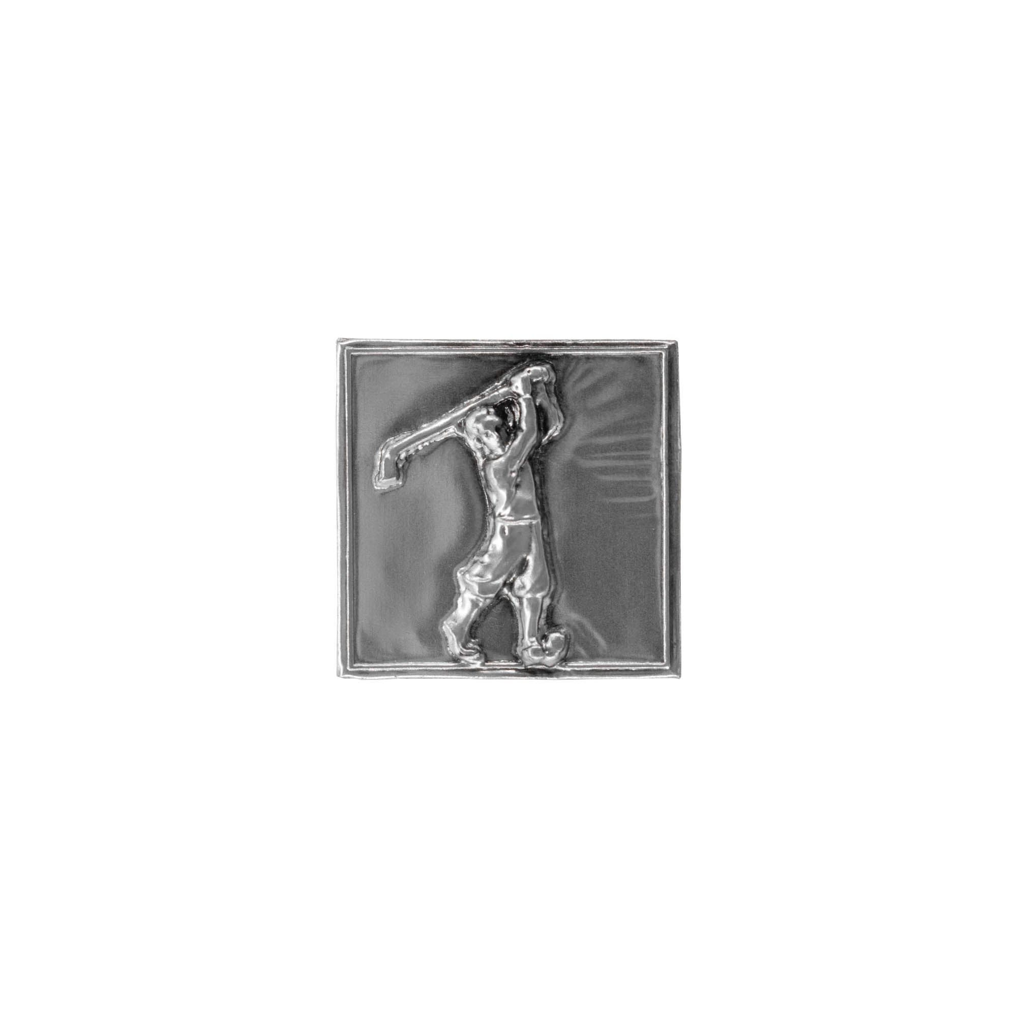 Tinlabel 'Golfer', vierkant, metaal, zilver