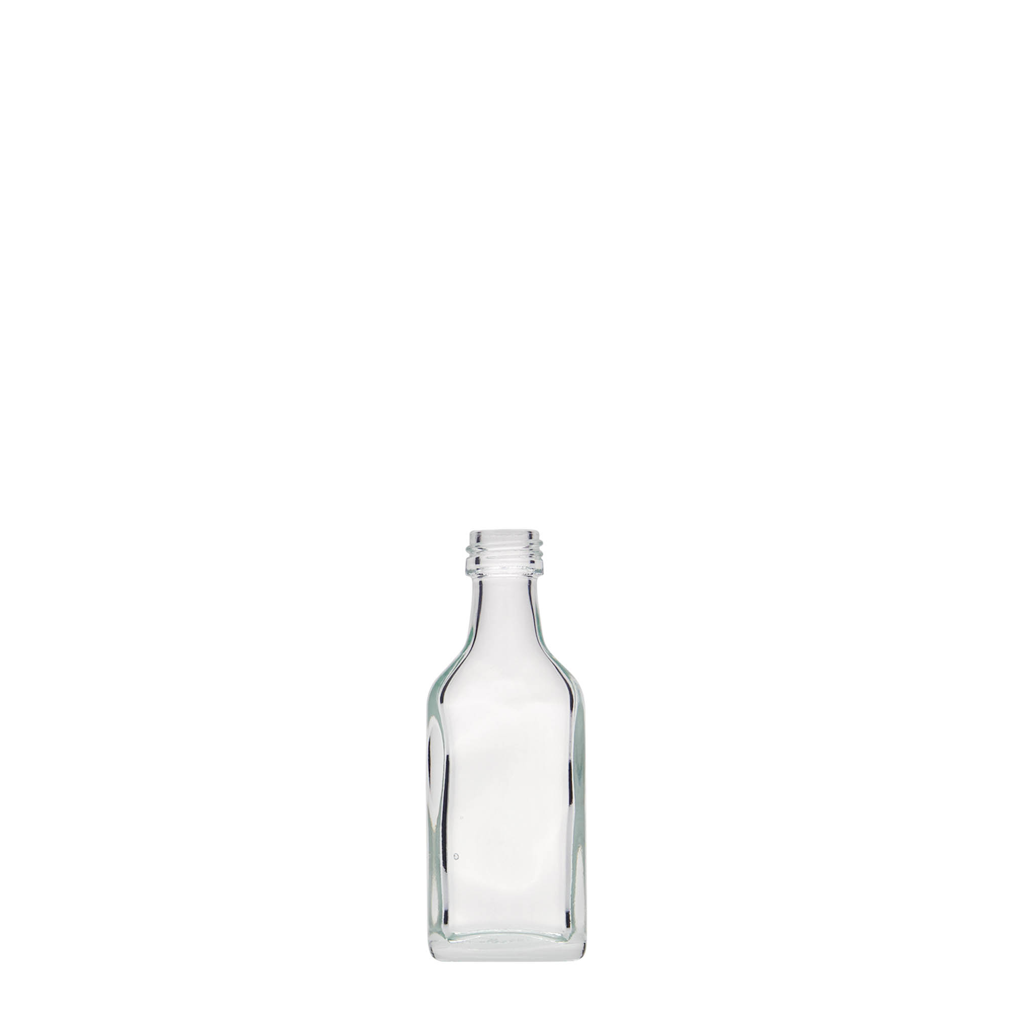 20 ml zakflesje, rechthoekig, glas, opening: PP 18