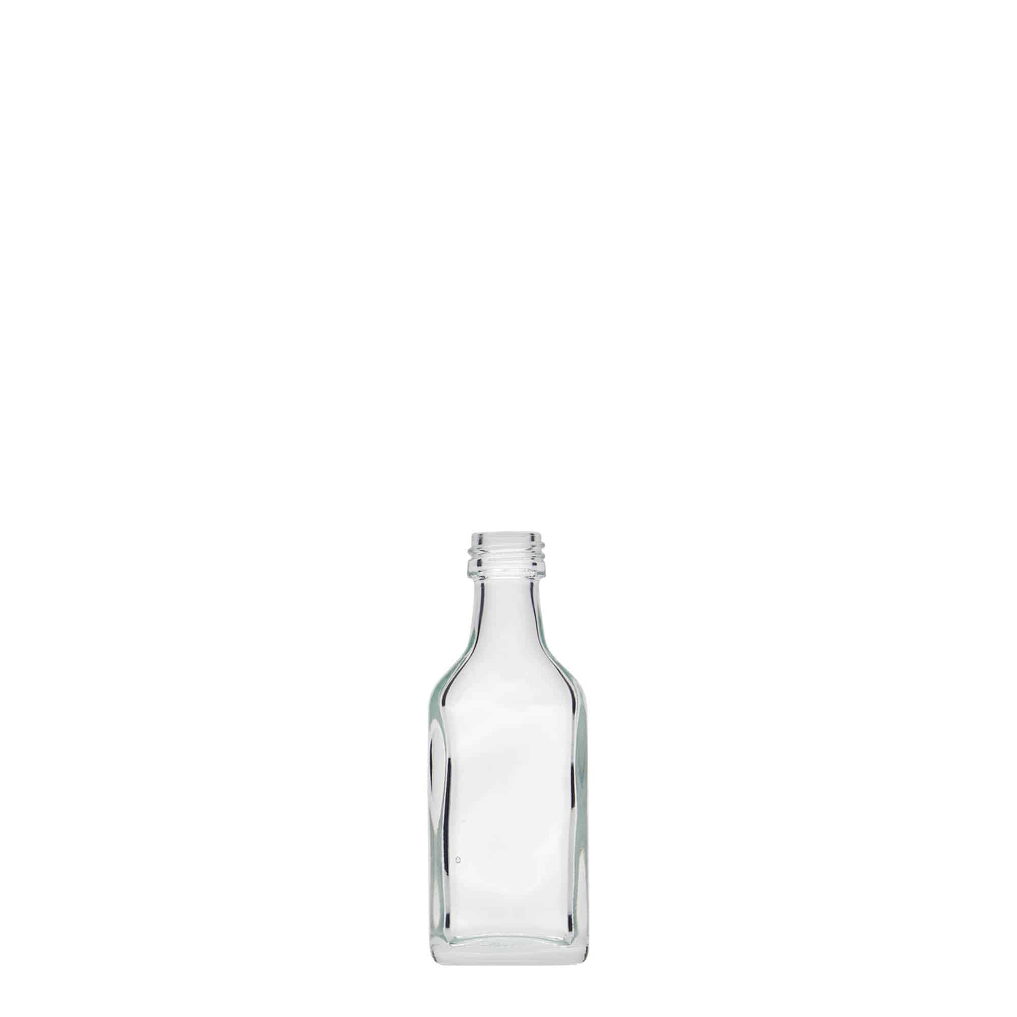 20 ml zakflesje, rechthoekig, glas, opening: PP 18