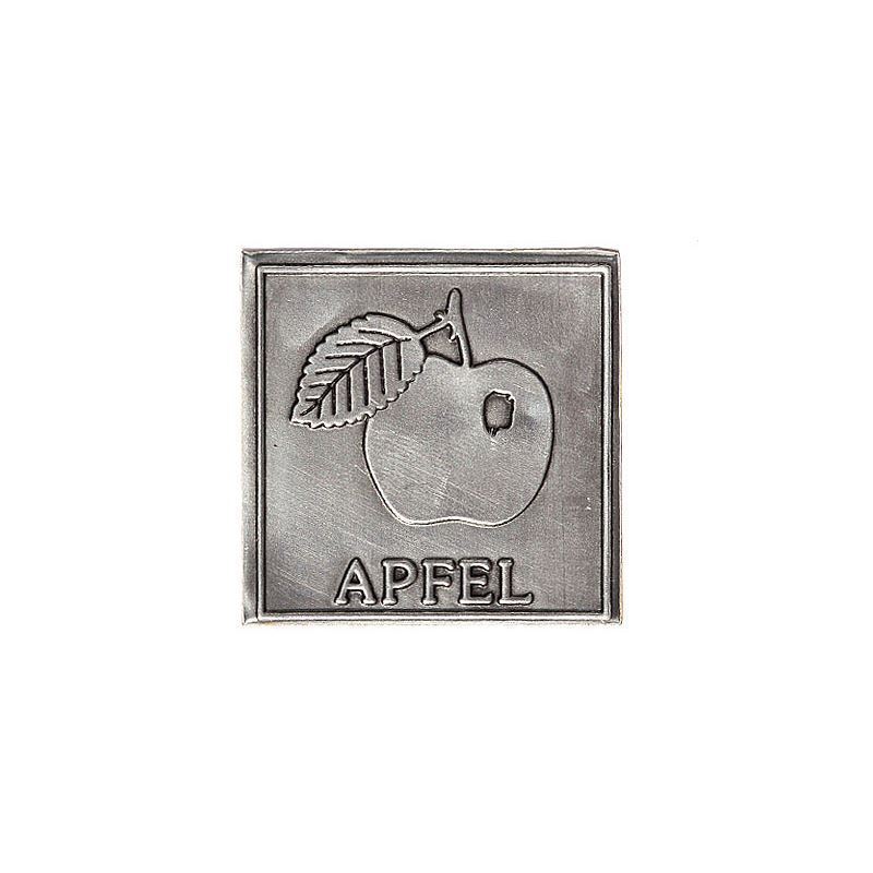 Bliketiket 'Appel', vierkant, metaal, zilver Bliketiket 'Appel', vierkant, metaal, zilver