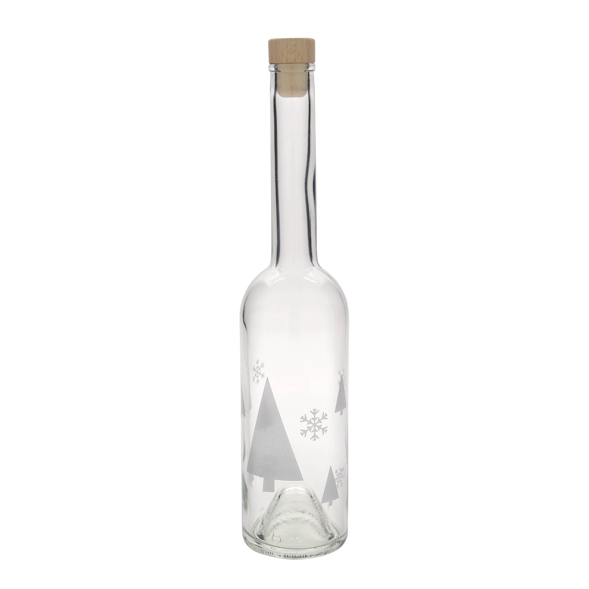 500 ml glazen fles 'Opera', motief: sneeuwvlokken, hals: kurk 500 ml glazen fles 'Opera', motief: sneeuwvlokken, hals: kurk