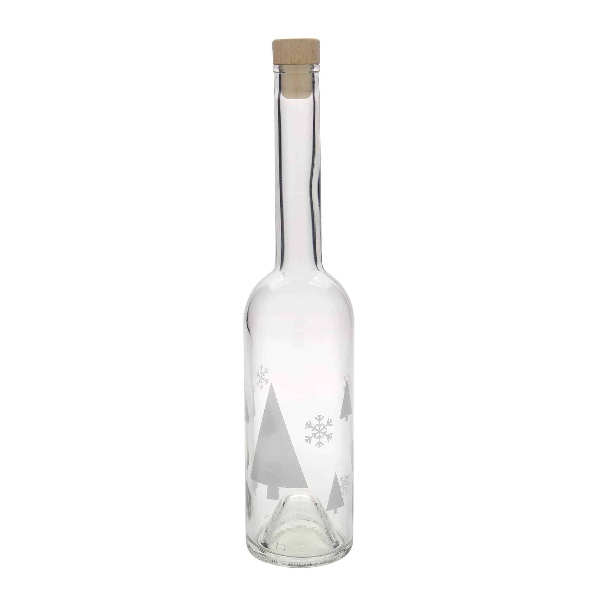 500 ml glazen fles 'Opera', motief: sneeuwvlokken, hals: kurk