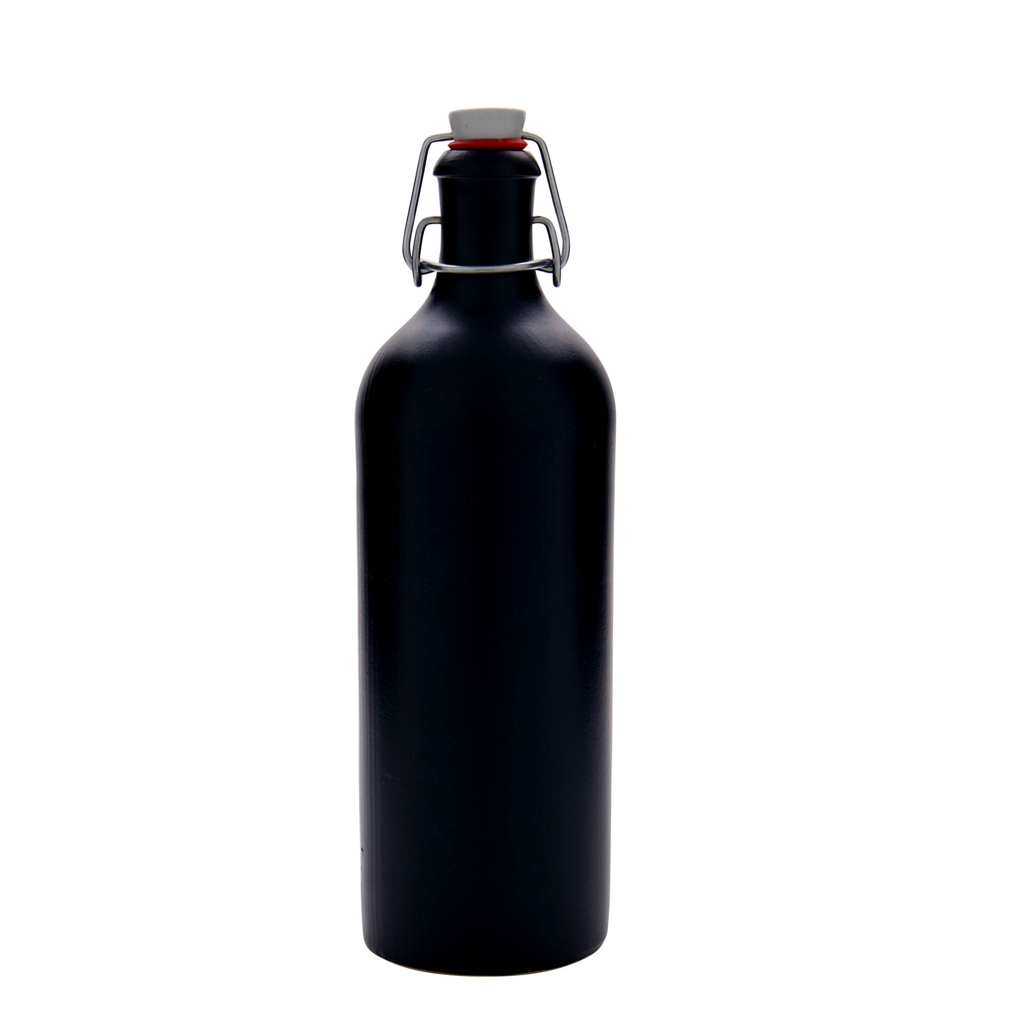 750 ml tonvormige kruik, steengoed, zwart, opening: beugelsluiting