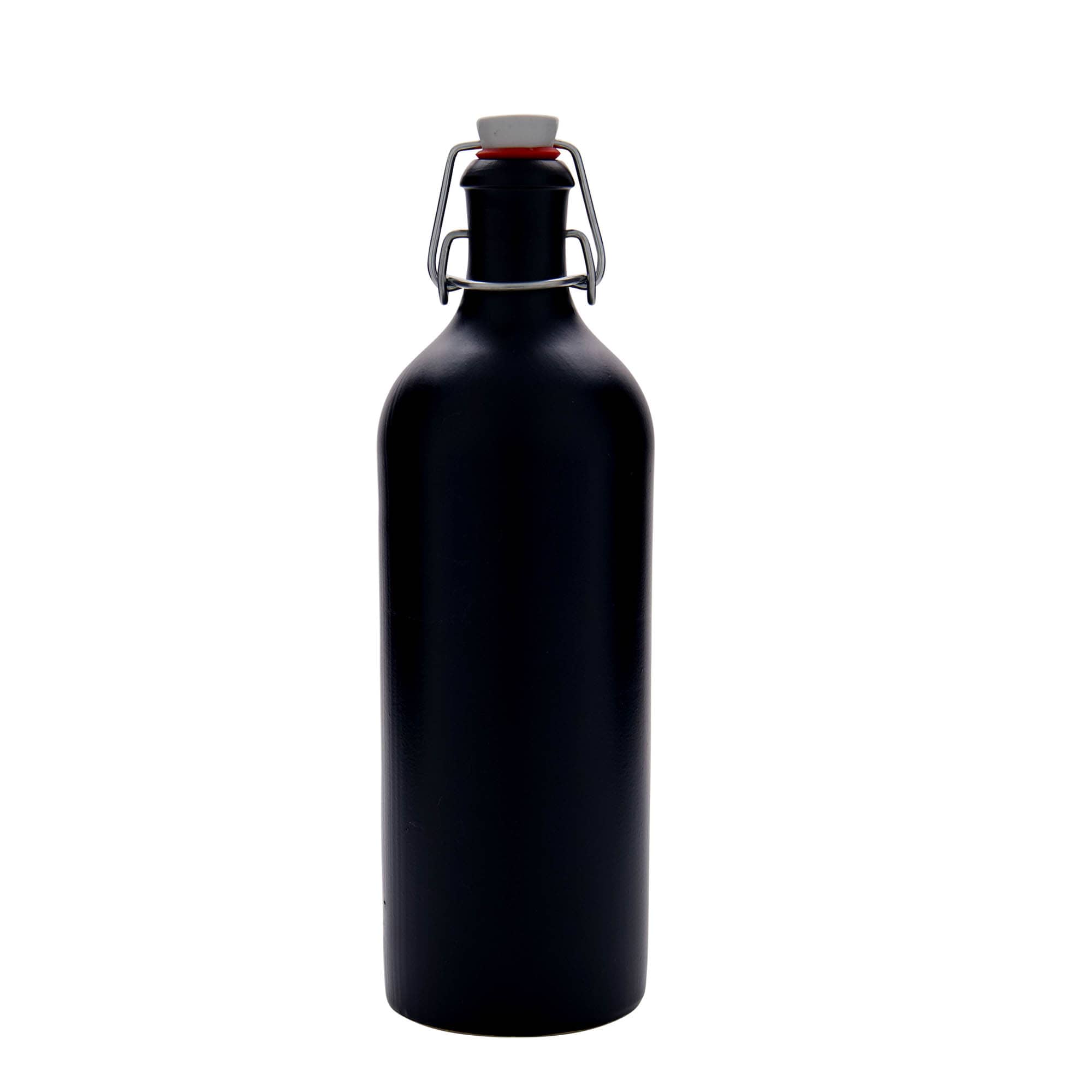 750 ml tonvormige kruik, steengoed, zwart, opening: beugelsluiting