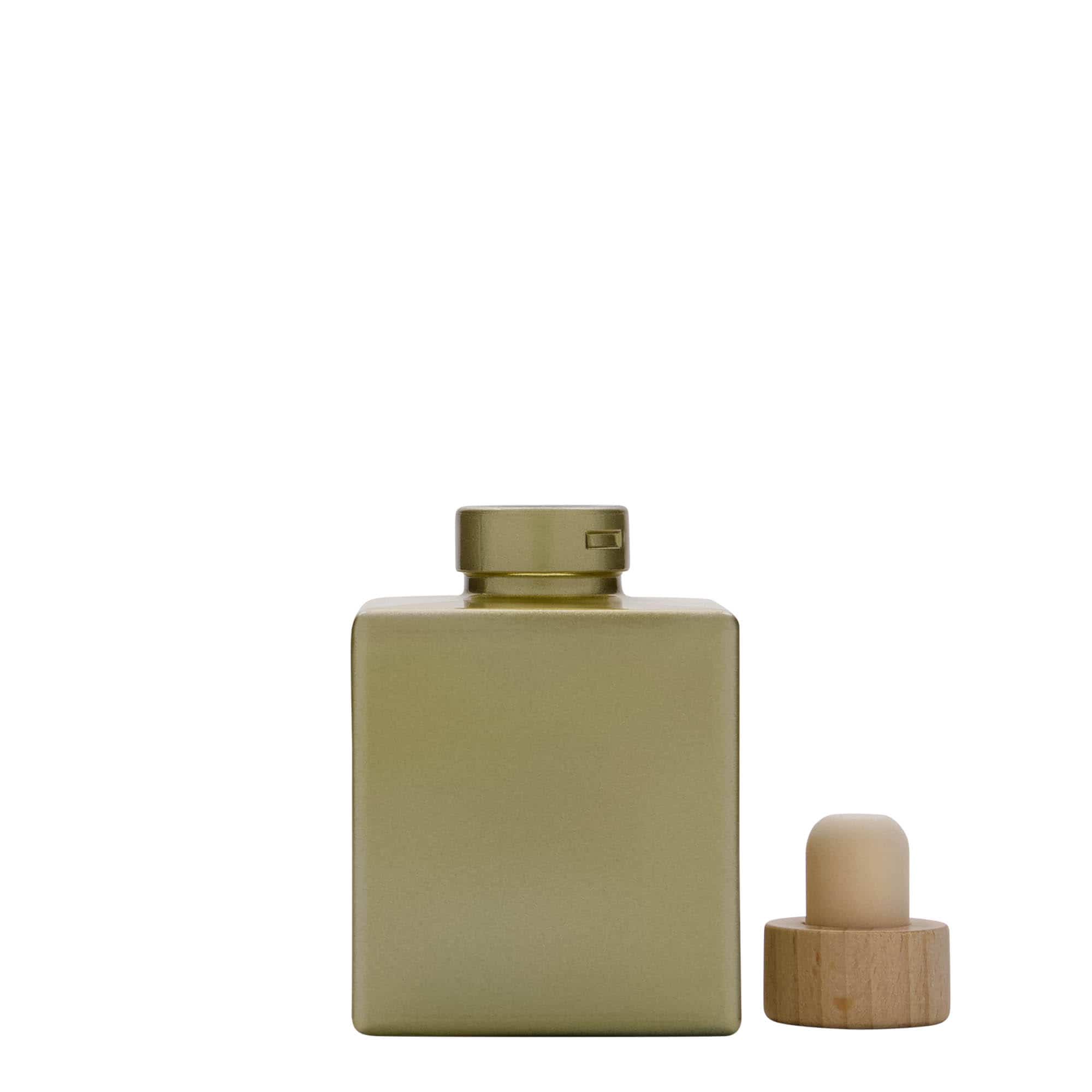 100 ml glazen fles 'Cube', vierkant, goud, hals: kurk