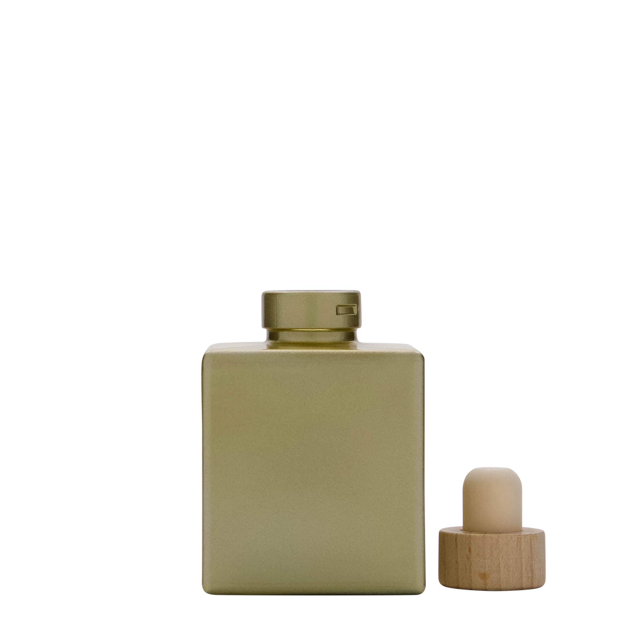 100 ml glazen fles 'Cube', vierkant, goud, hals: kurk